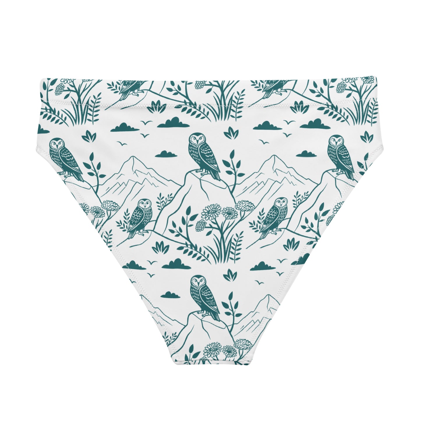 Owl-Themed Recycled High-Waisted Bikini Bottom – Sustainable Swimwear for Eco-Chic Adventures Dudeily