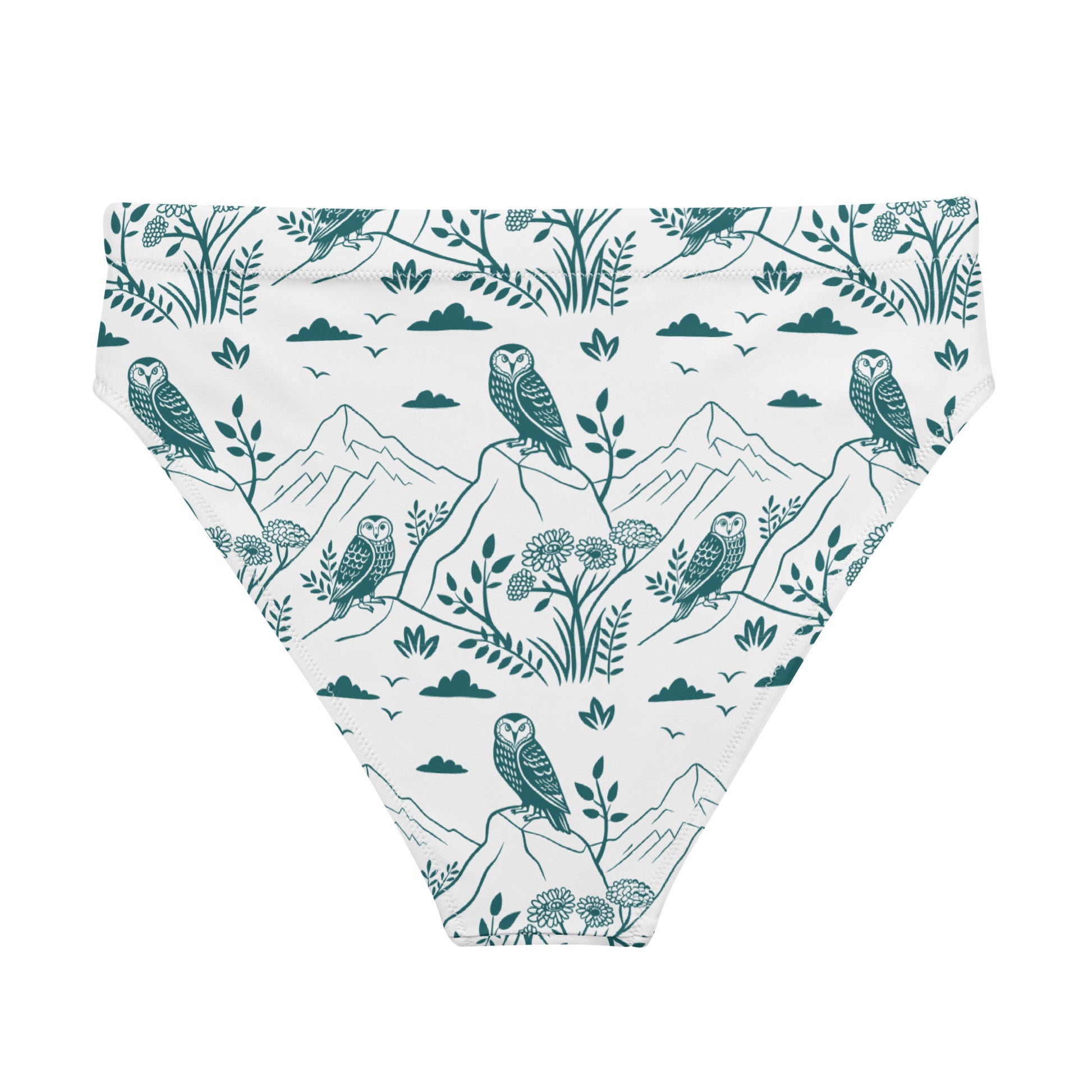 Owl-Themed Recycled High-Waisted Bikini Bottom – Sustainable Swimwear for Eco-Chic Adventures Dudeily