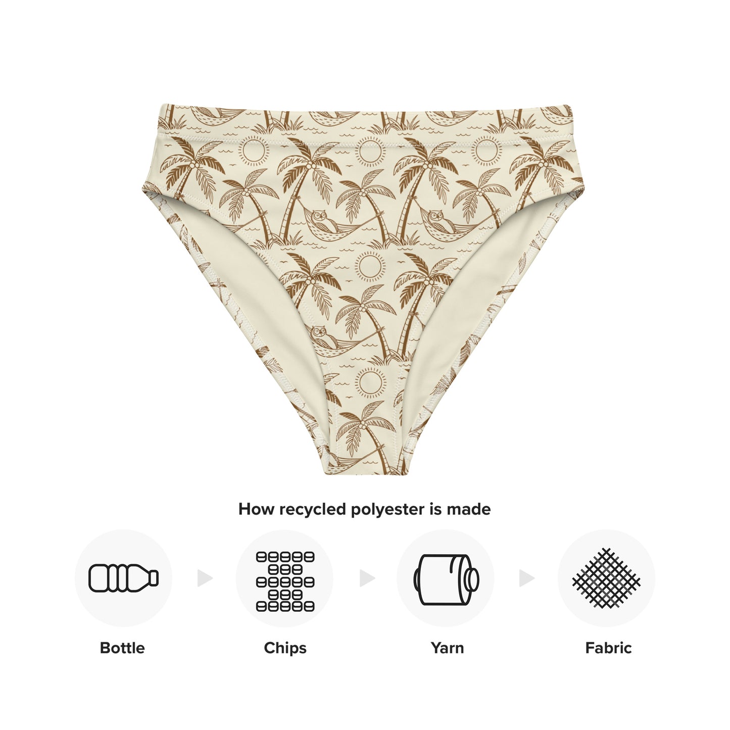 Owl-Themed Recycled High-Waisted Bikini Bottom – Sustainable Swimwear for Eco-Chic Adventures Dudeily