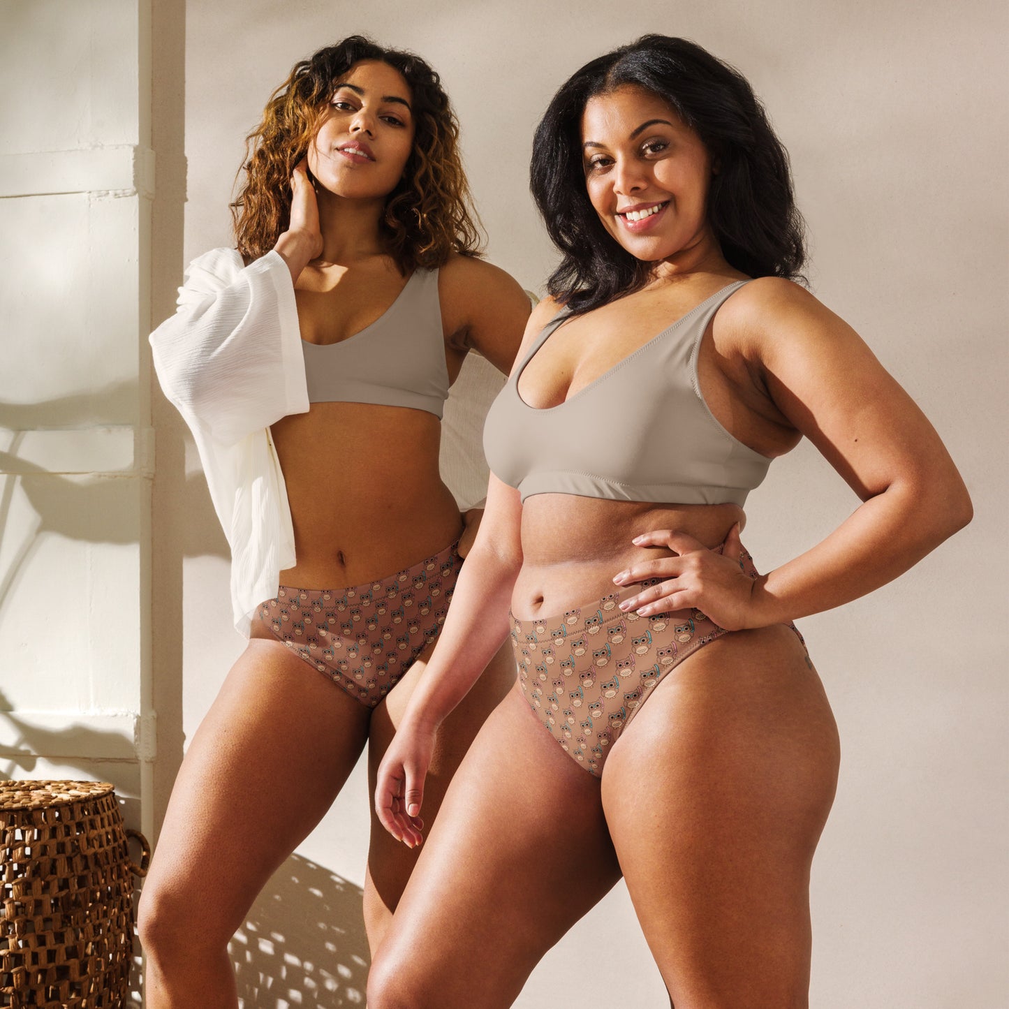 Owl-Tide Recycled High-Waisted Bikini Bottom – Eco-Friendly Swimwear for Sustainable Beach Style Dudeily