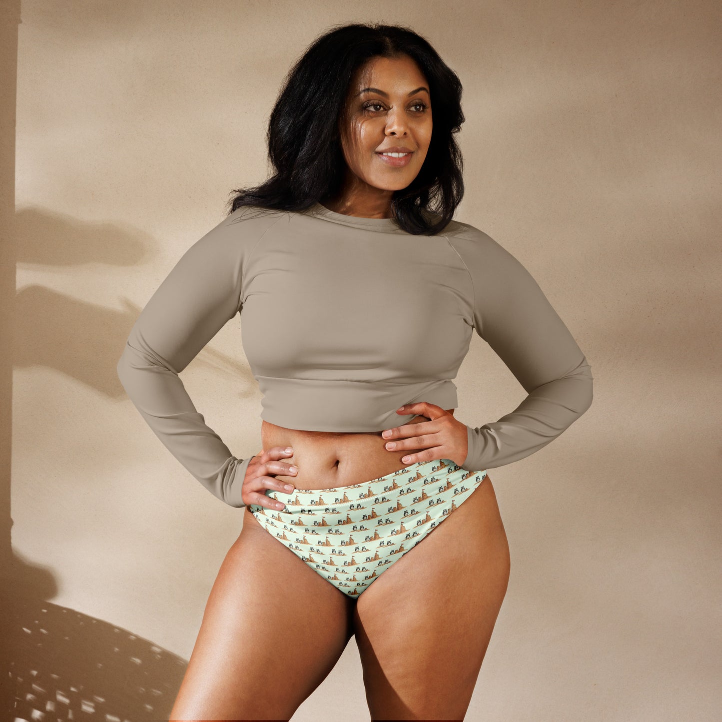 Owl-Tide Recycled High-Waisted Bikini Bottom – Eco-Friendly Swimwear for Sustainable Beach Style Dudeily