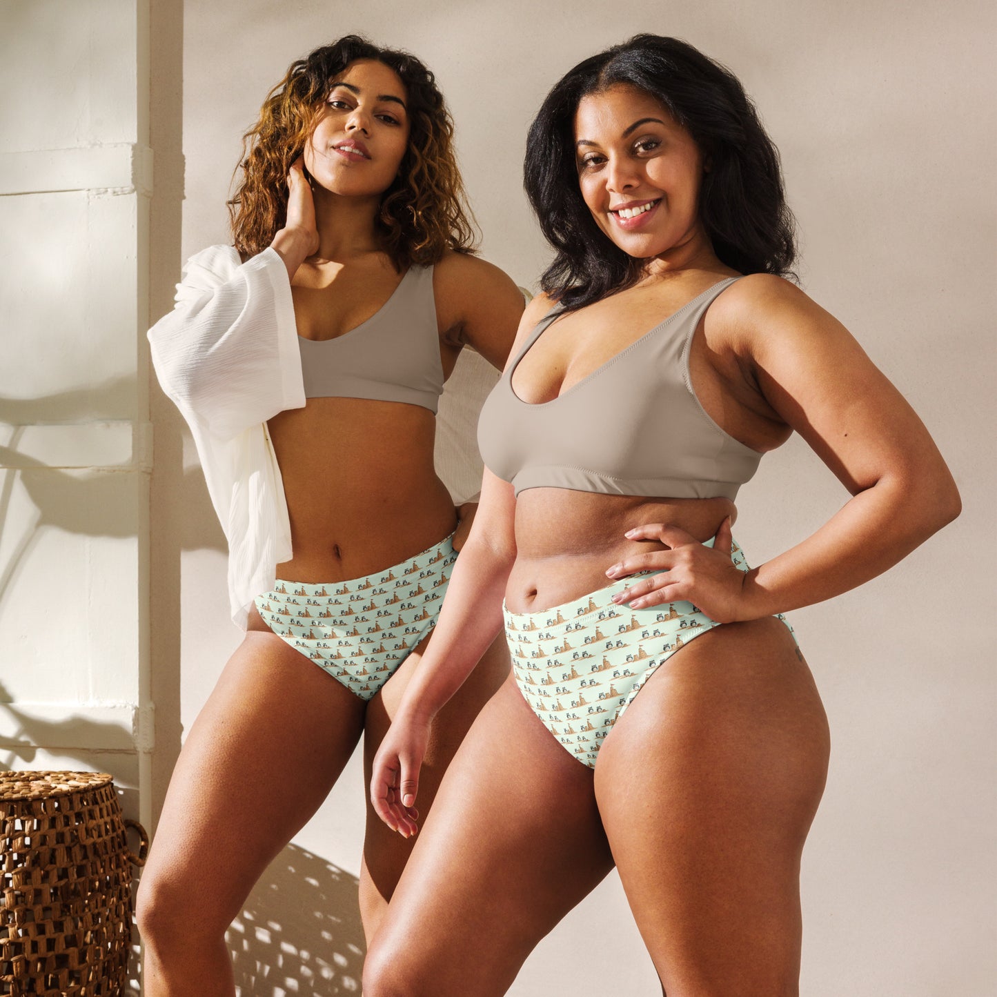Owl-Tide Recycled High-Waisted Bikini Bottom – Eco-Friendly Swimwear for Sustainable Beach Style Dudeily