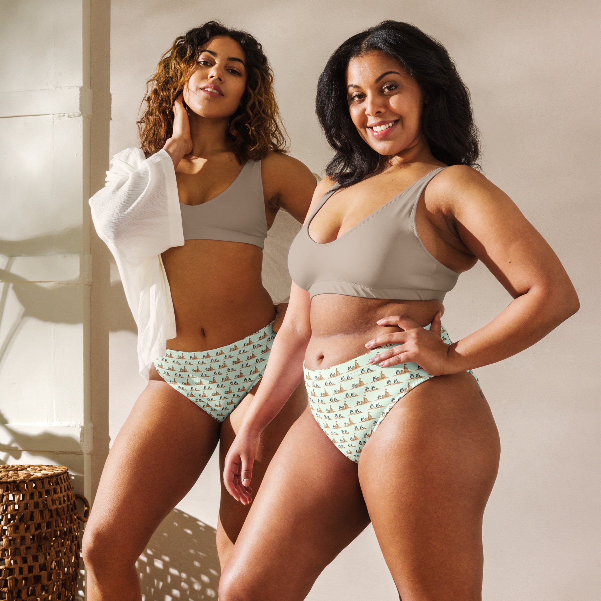 Owl-Tide Recycled High-Waisted Bikini Bottom – Eco-Friendly Swimwear for Sustainable Beach Style Dudeily