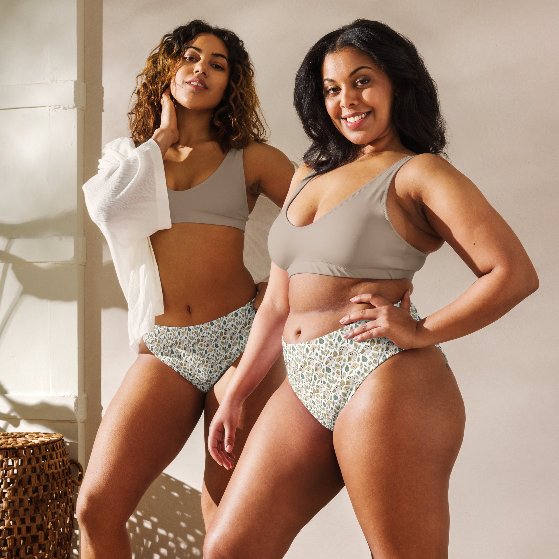 Owl-Themed Recycled High-Waisted Bikini Bottom – Sustainable Swimwear for Eco-Conscious Style Dudeily