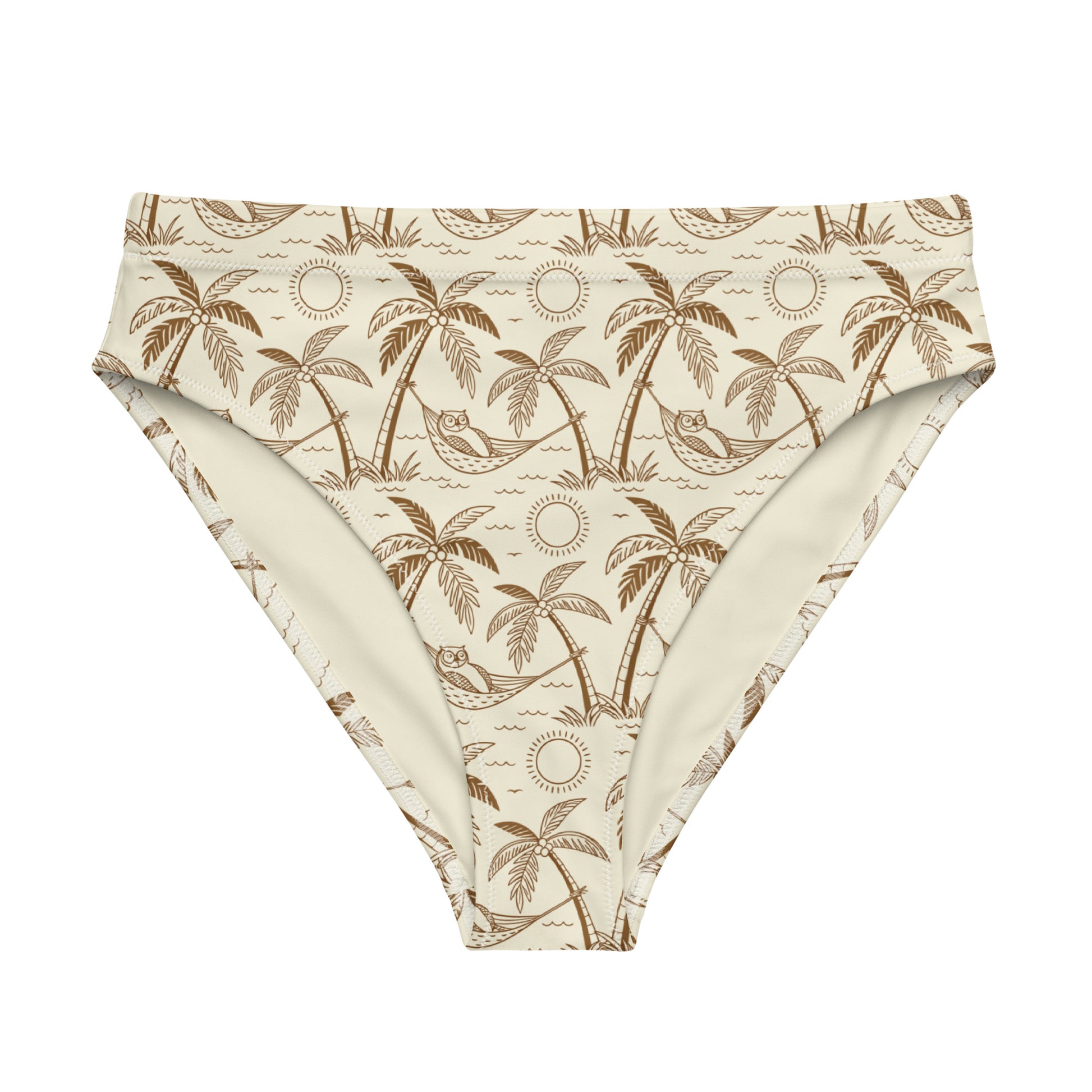 Owl-Themed Recycled High-Waisted Bikini Bottom – Sustainable Swimwear for Eco-Chic Adventures 3XL Dudeily