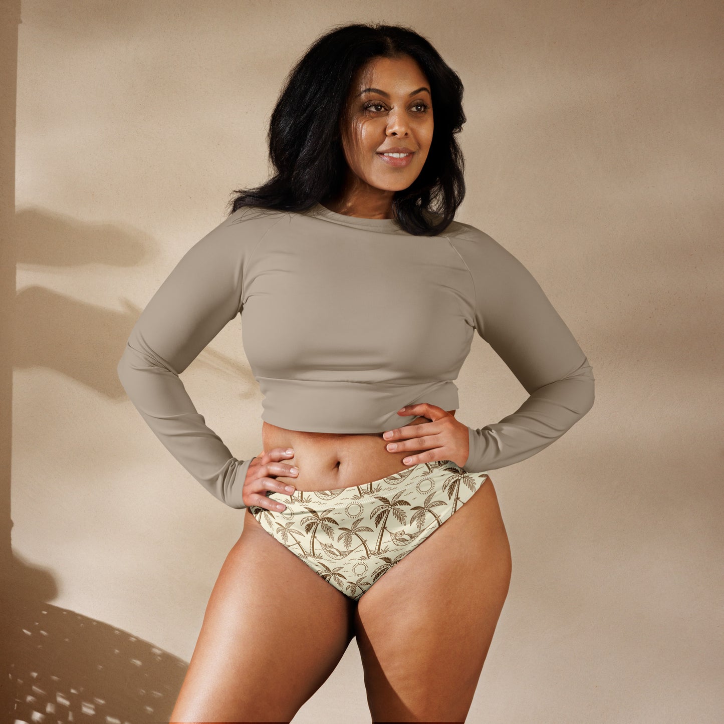 Owl-Themed Recycled High-Waisted Bikini Bottom – Sustainable Swimwear for Eco-Chic Adventures Dudeily