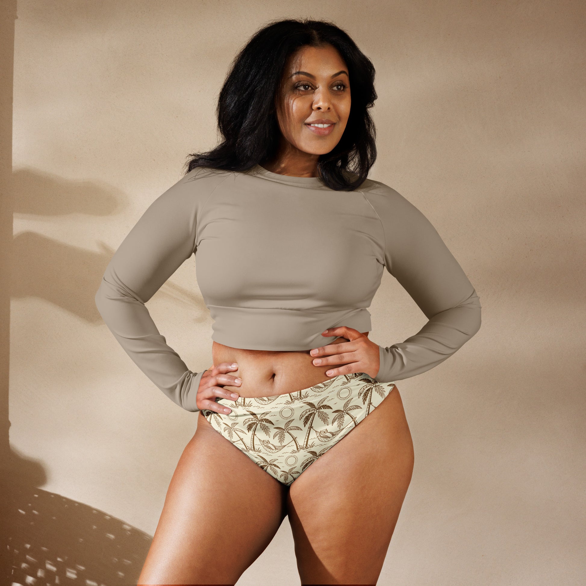 Owl-Themed Recycled High-Waisted Bikini Bottom – Sustainable Swimwear for Eco-Chic Adventures Dudeily
