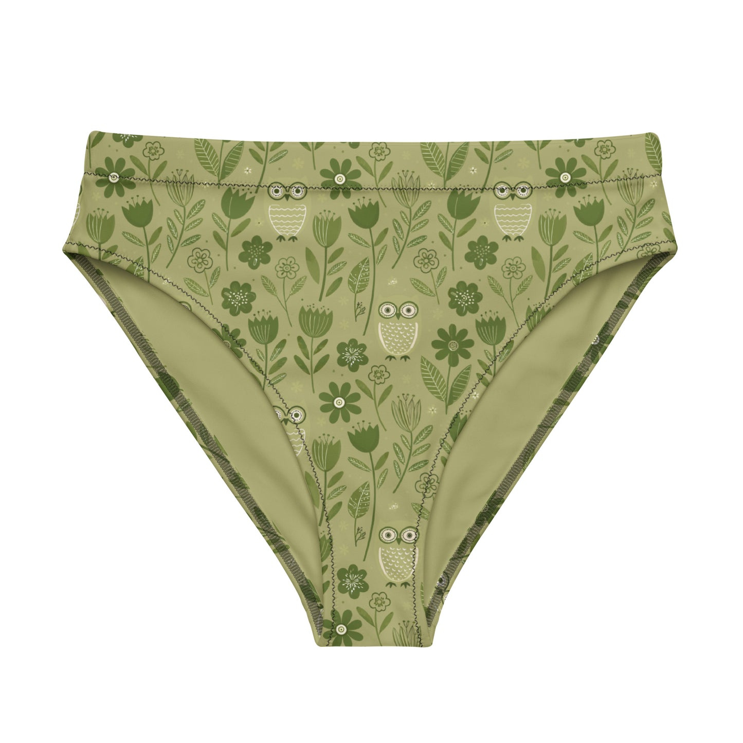 Owl-Themed Recycled High-Waisted Bikini Bottom – Sustainable Swimwear for Eco-Chic Adventures 3XL Dudeily