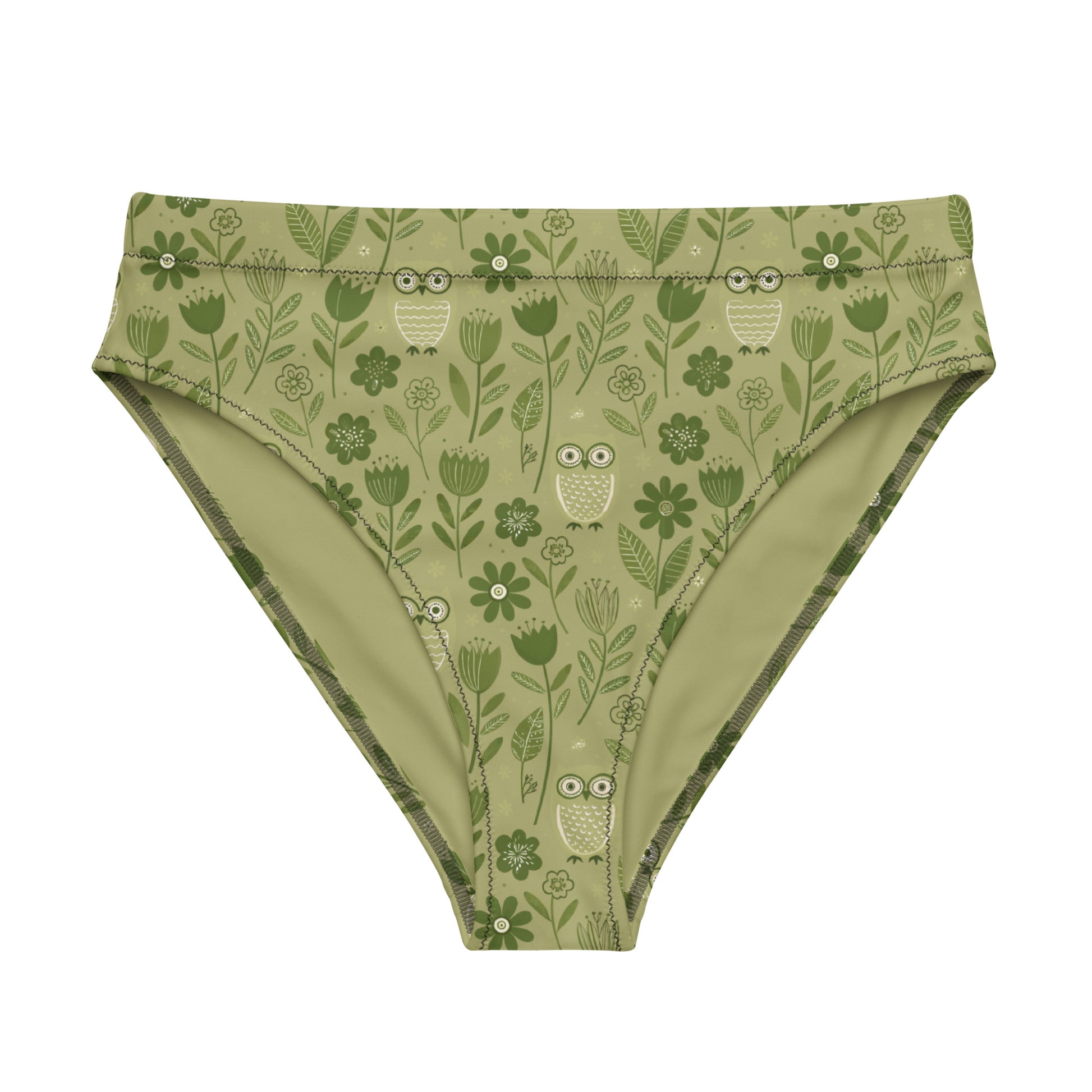 Owl-Themed Recycled High-Waisted Bikini Bottom – Sustainable Swimwear for Eco-Chic Adventures 3XL Dudeily