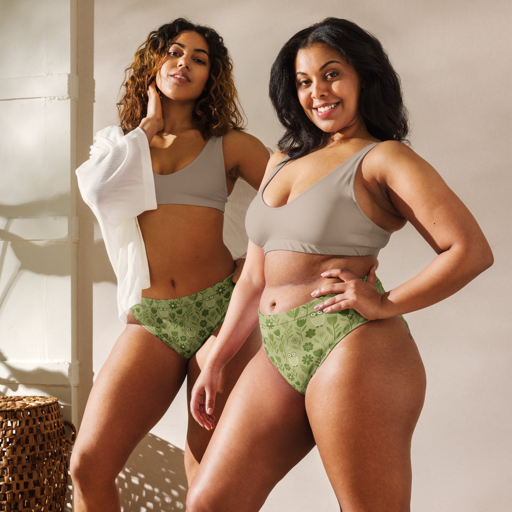 Owl-Themed Recycled High-Waisted Bikini Bottom – Sustainable Swimwear for Eco-Chic Adventures Dudeily