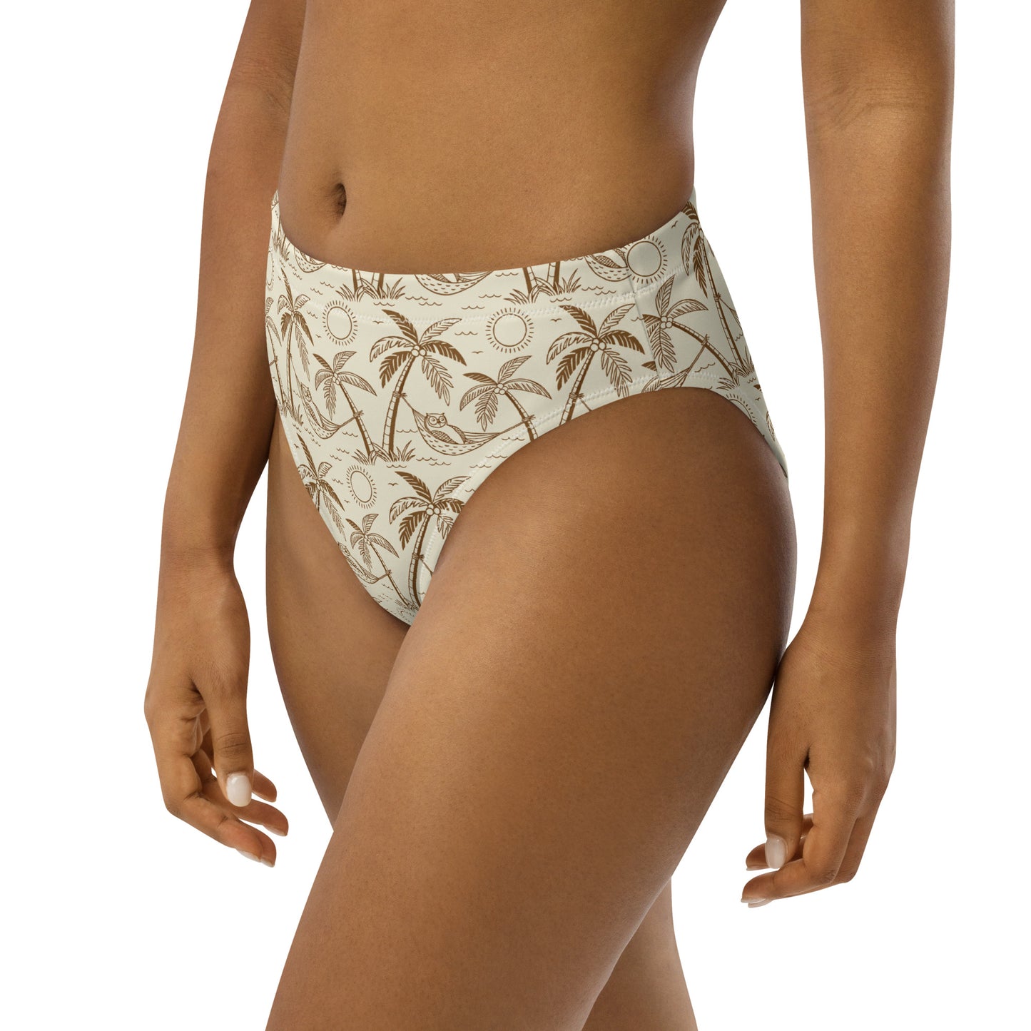 Owl-Themed Recycled High-Waisted Bikini Bottom – Sustainable Swimwear for Eco-Chic Adventures Dudeily