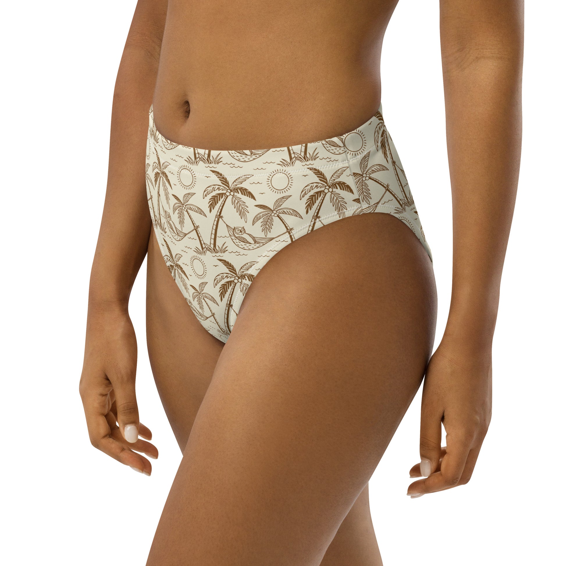 Owl-Themed Recycled High-Waisted Bikini Bottom – Sustainable Swimwear for Eco-Chic Adventures Dudeily