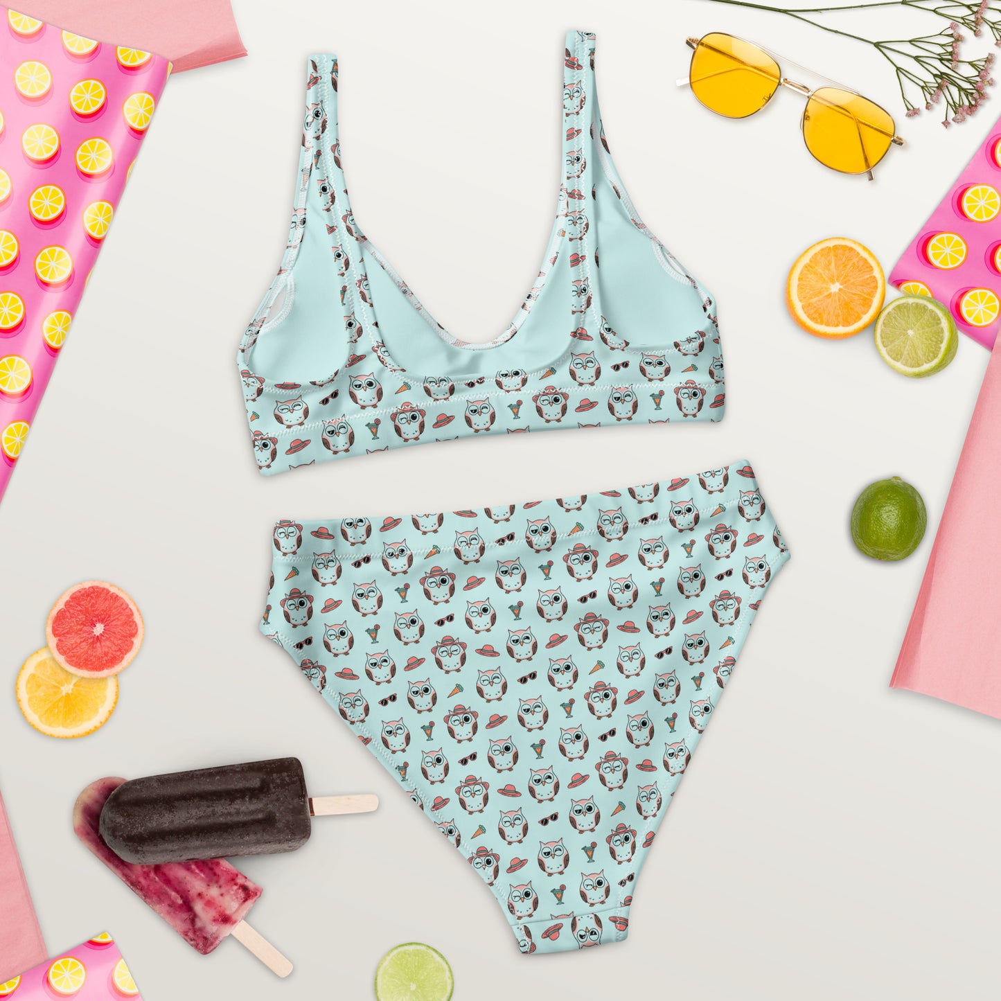 Owl Print Recycled High-Waisted Bikini – Eco-Friendly & Stylish Dudeily