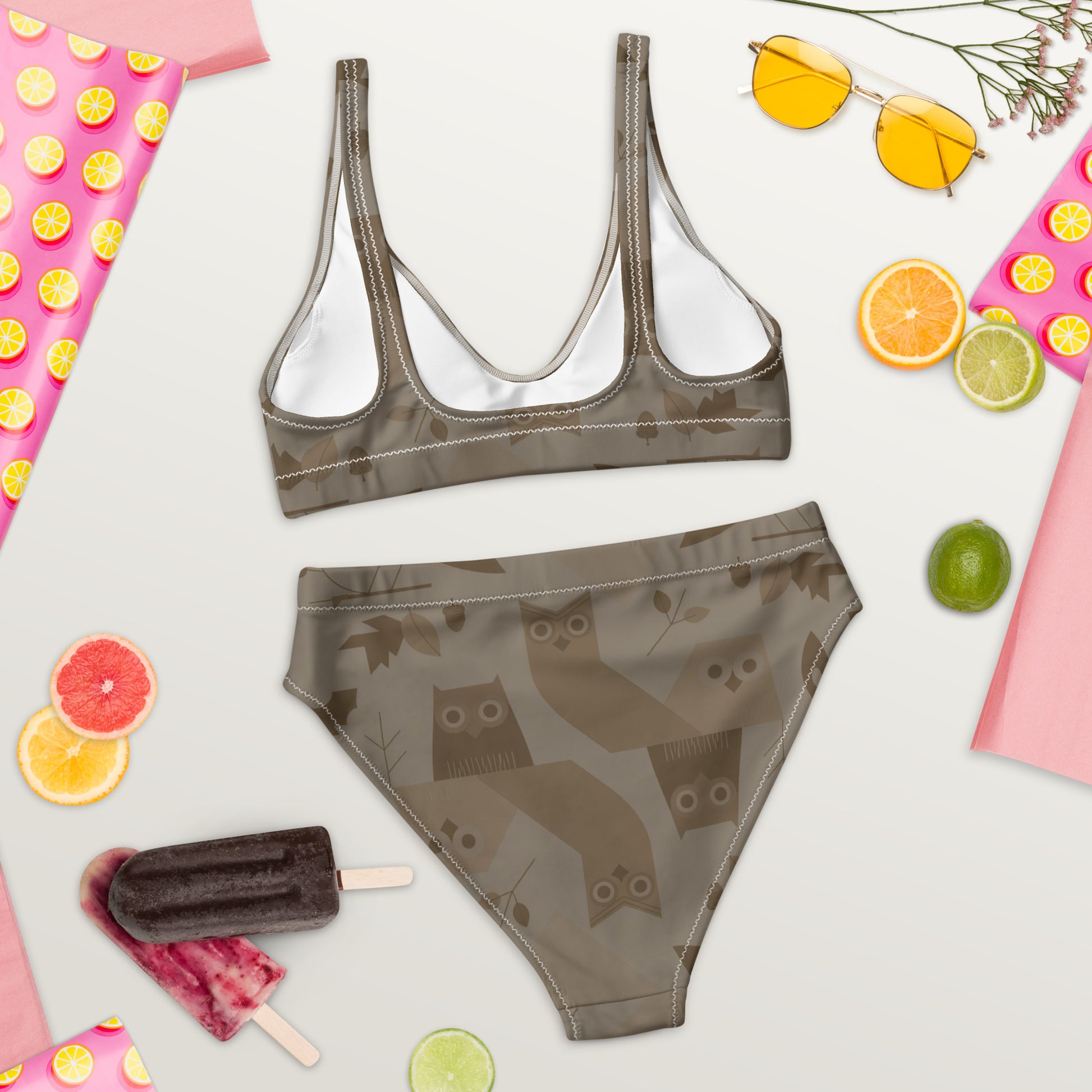 Owl-Themed Recycled High-Waisted Bikini – Sustainable Fashion for Eco-Conscious Women Dudeily