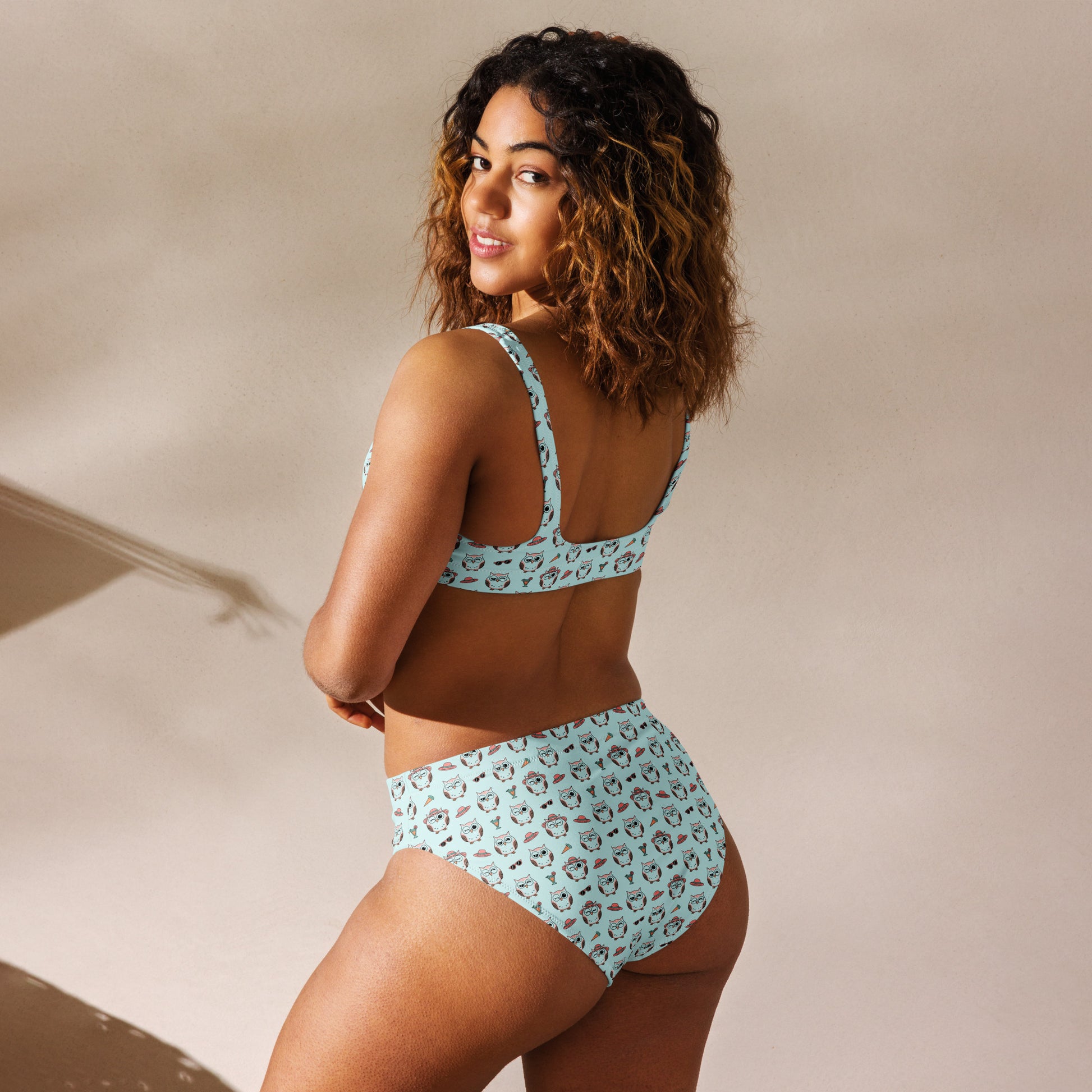 Owl Print Recycled High-Waisted Bikini – Eco-Friendly & Stylish Dudeily