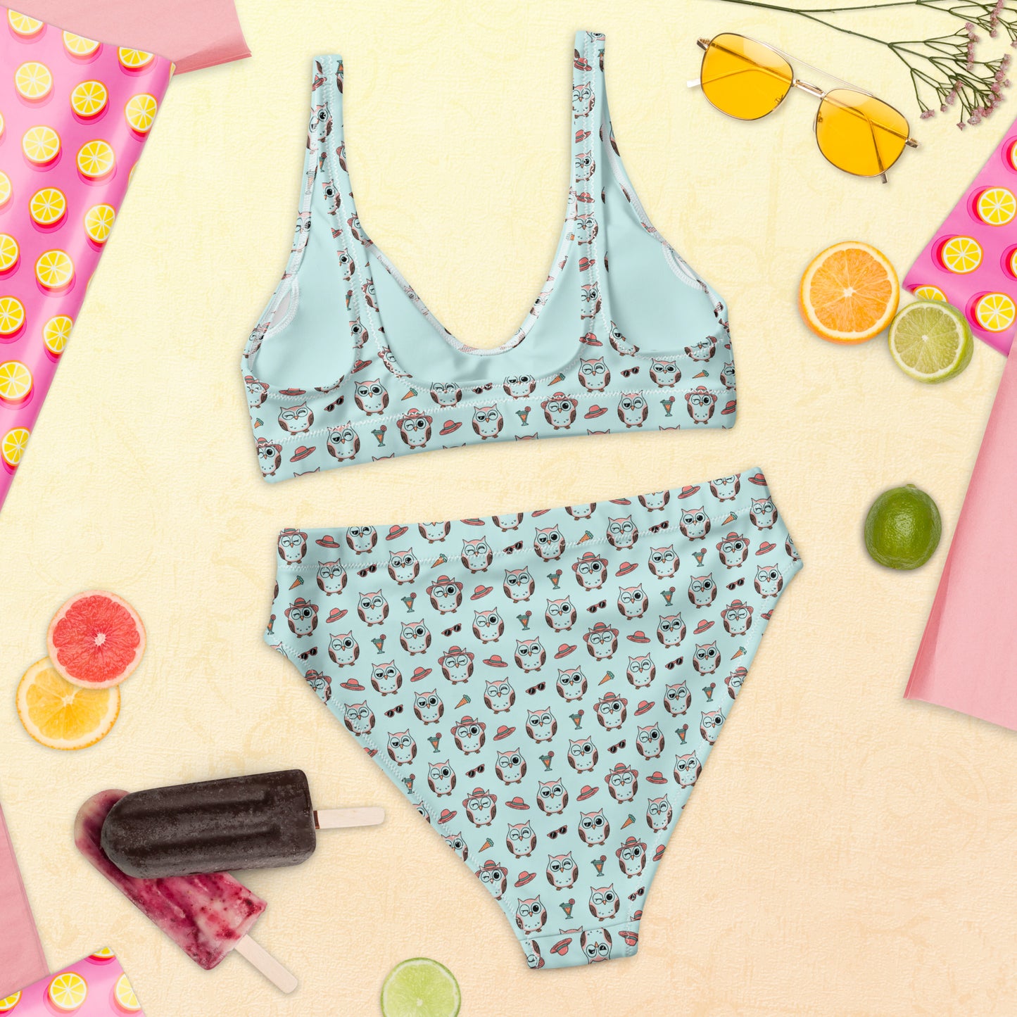 Owl Print Recycled High-Waisted Bikini – Eco-Friendly & Stylish Dudeily