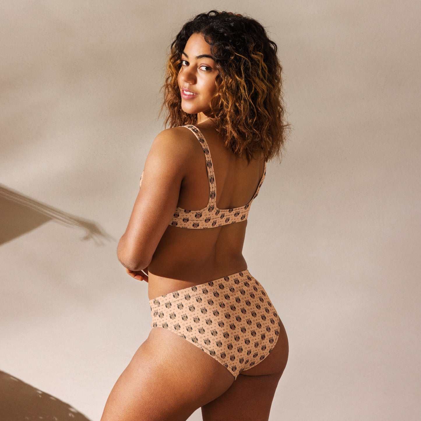 Recycled High-Waisted Bikini – Eco-Friendly Owl Print Swimwear Dudeily