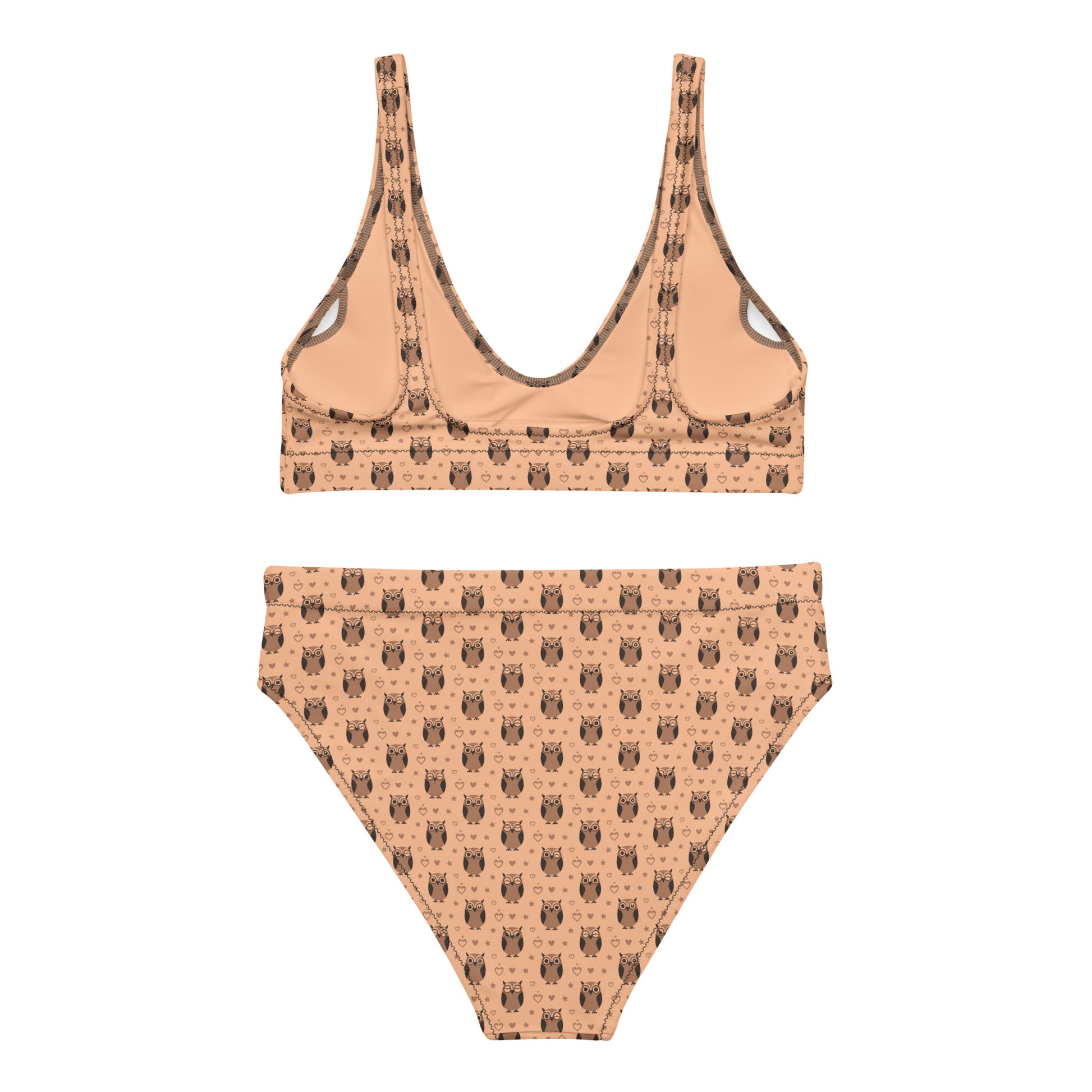 Recycled High-Waisted Bikini – Eco-Friendly Owl Print Swimwear Dudeily