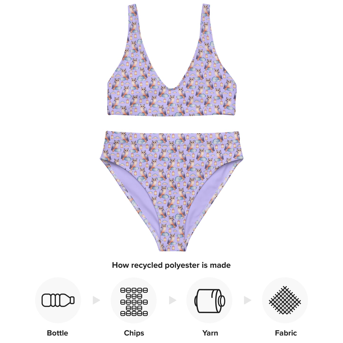 Owl-Themed Recycled High-Waisted Bikini – Sustainable & Eco-Friendly Dudeily