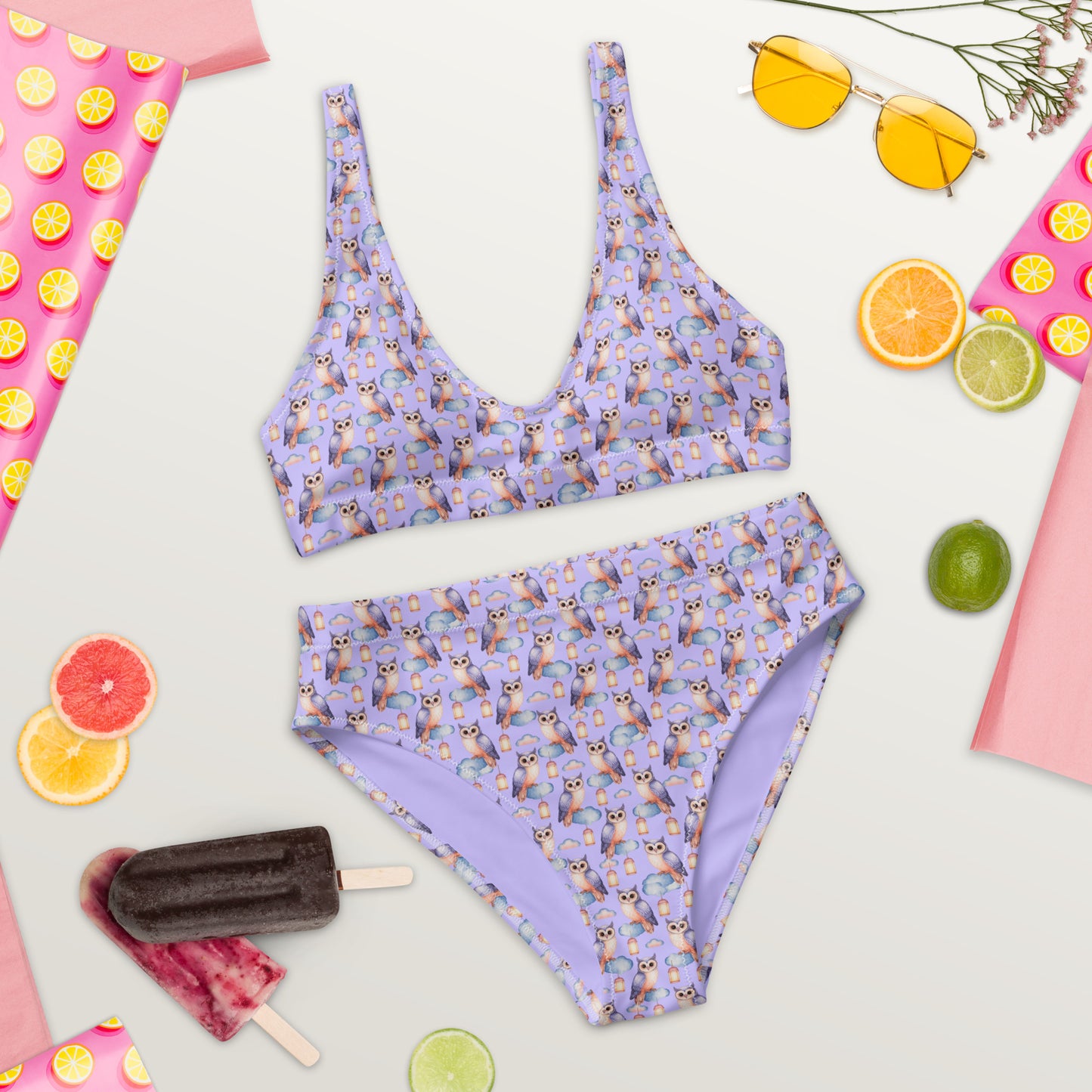 Owl-Themed Recycled High-Waisted Bikini – Sustainable & Eco-Friendly Dudeily