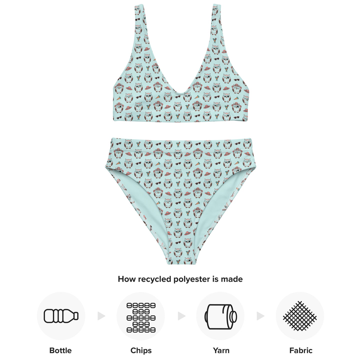 Owl Print Recycled High-Waisted Bikini – Eco-Friendly & Stylish Dudeily