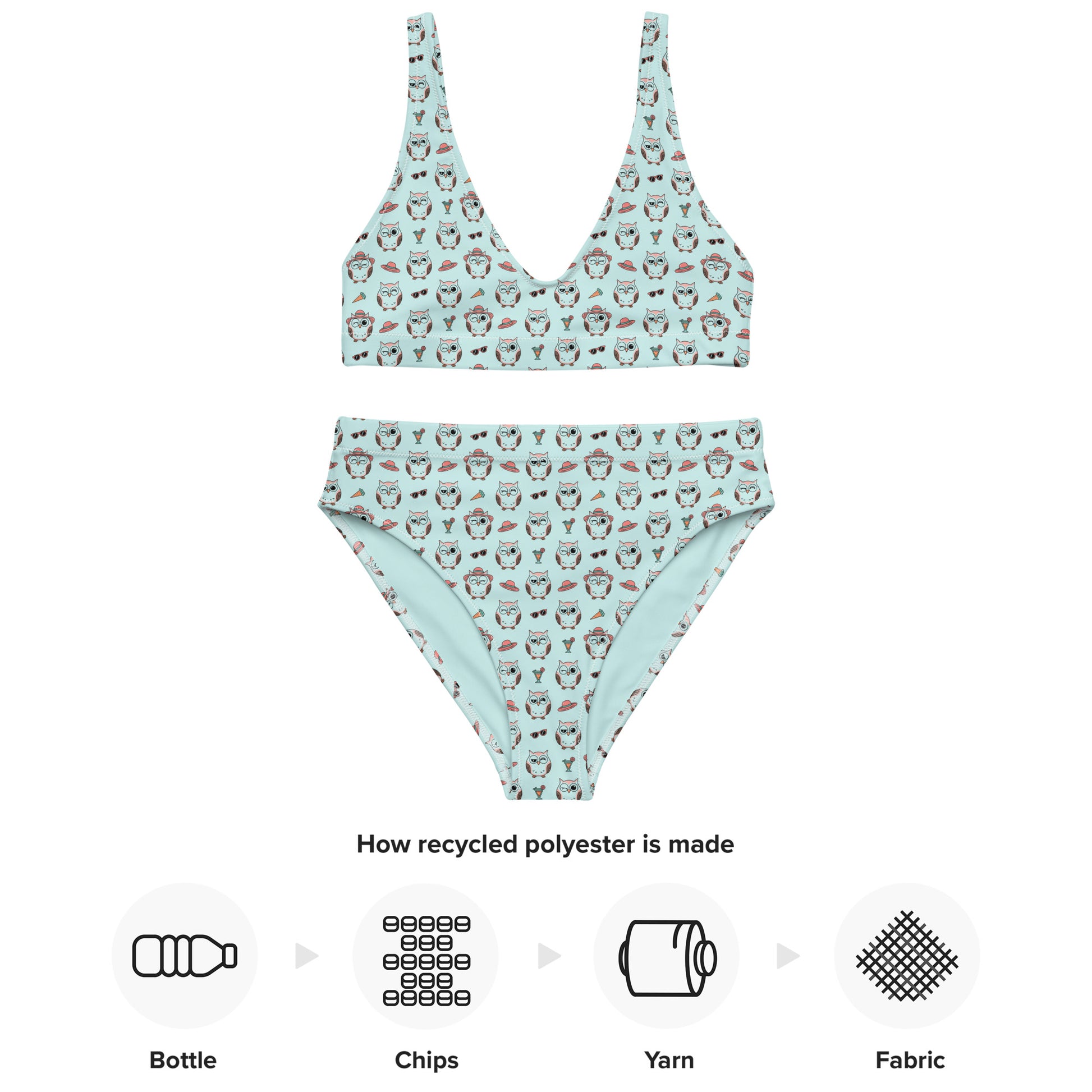 Owl Print Recycled High-Waisted Bikini – Eco-Friendly & Stylish Dudeily