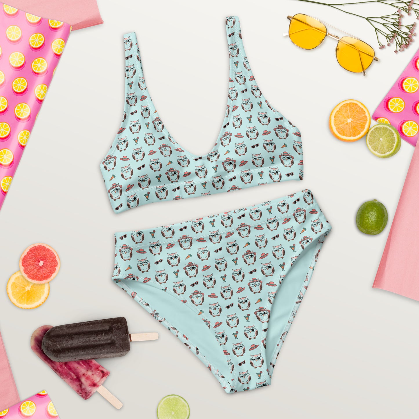 Owl Print Recycled High-Waisted Bikini – Eco-Friendly & Stylish Dudeily