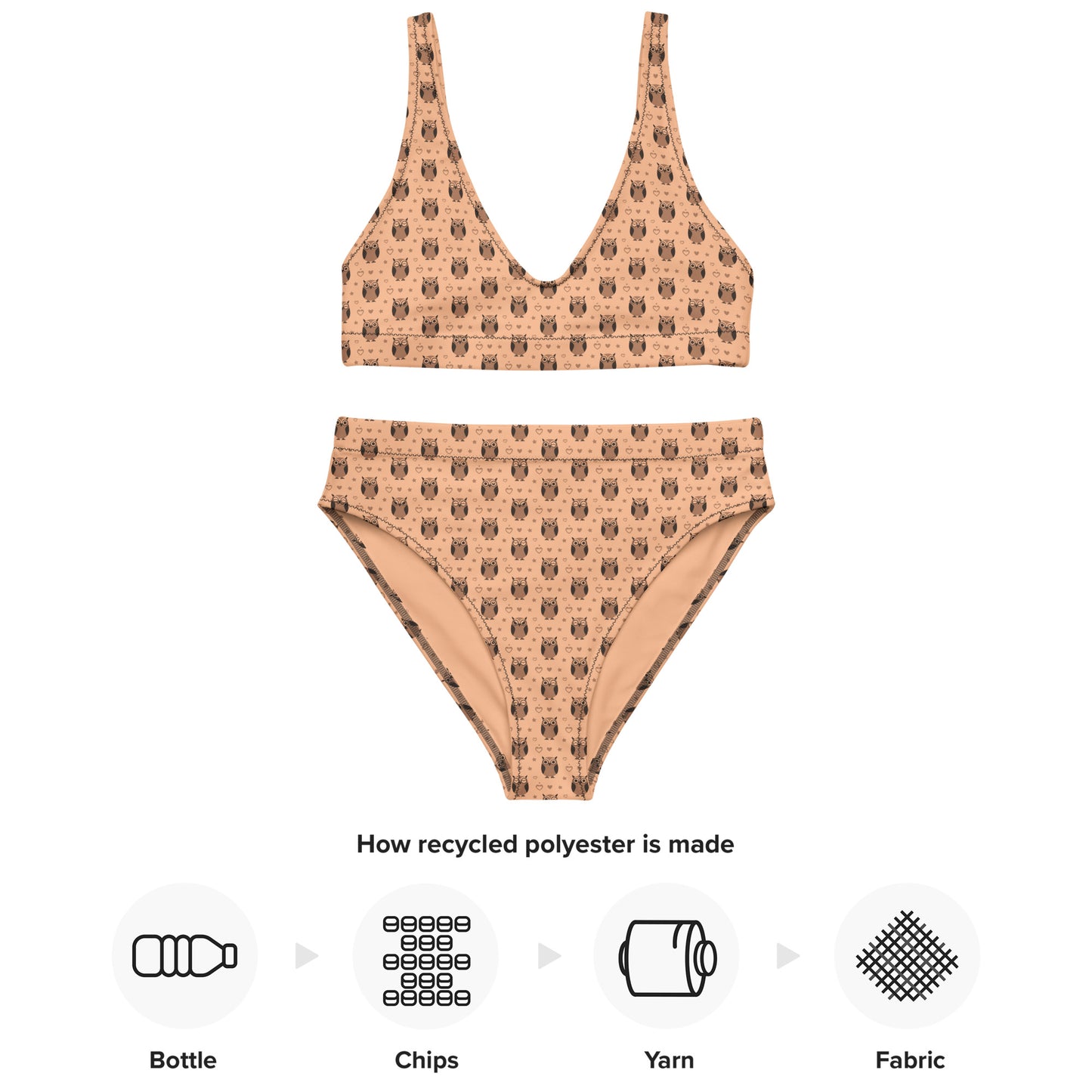 Recycled High-Waisted Bikini – Eco-Friendly Owl Print Swimwear Dudeily
