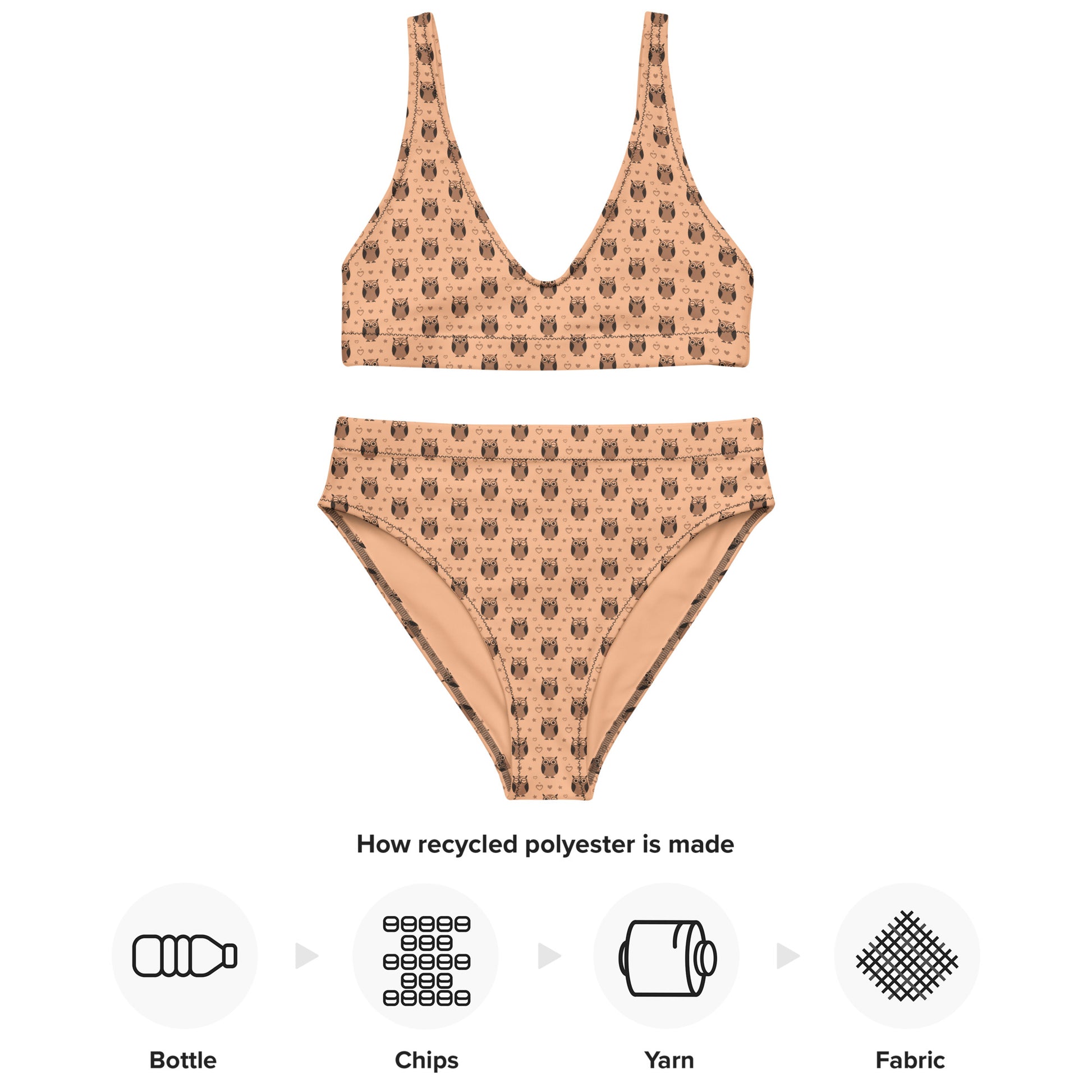 Recycled High-Waisted Bikini – Eco-Friendly Owl Print Swimwear Dudeily