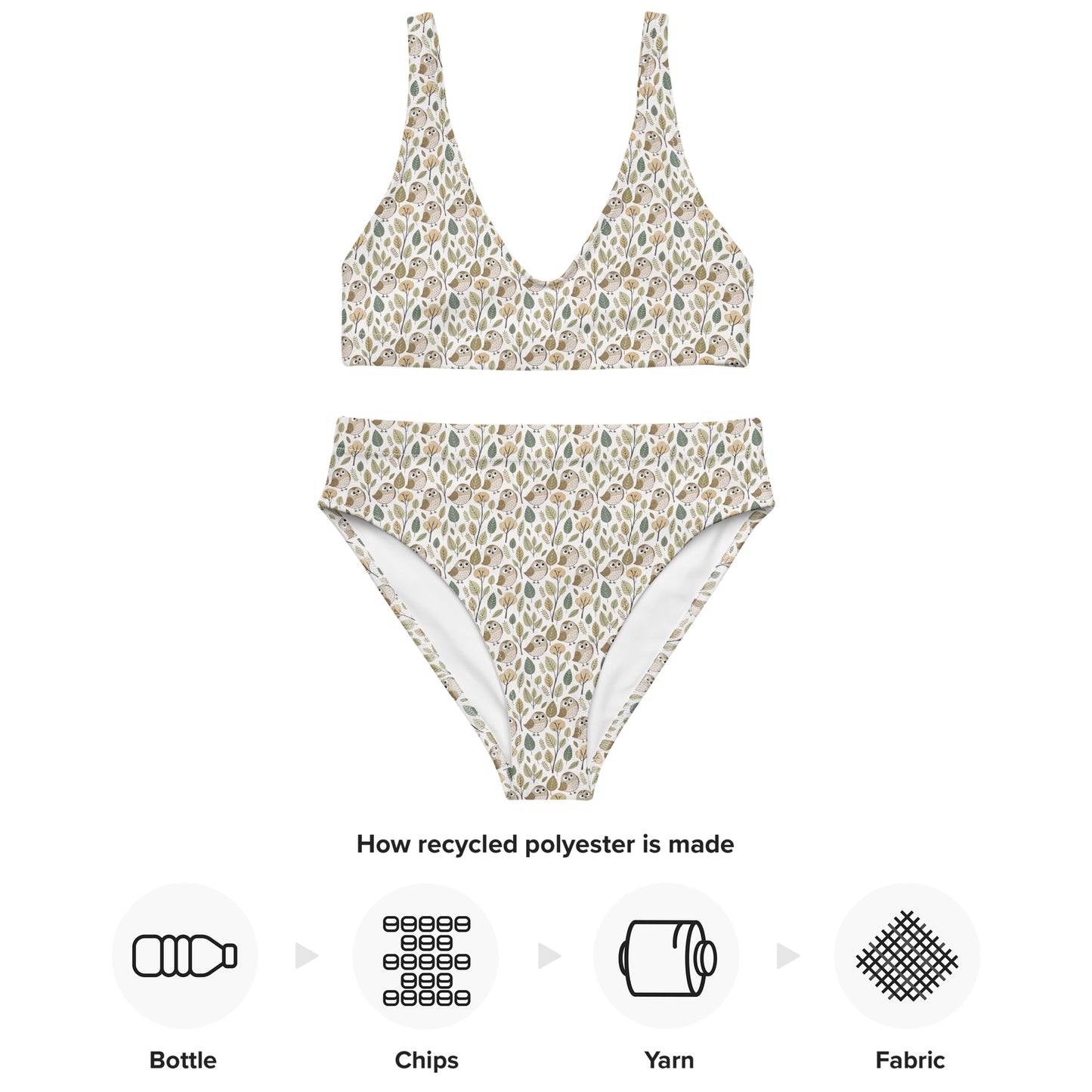 Owl-Themed Recycled High-Waisted Bikini – Sustainable Swim Set for Nature-Loving Women Dudeily