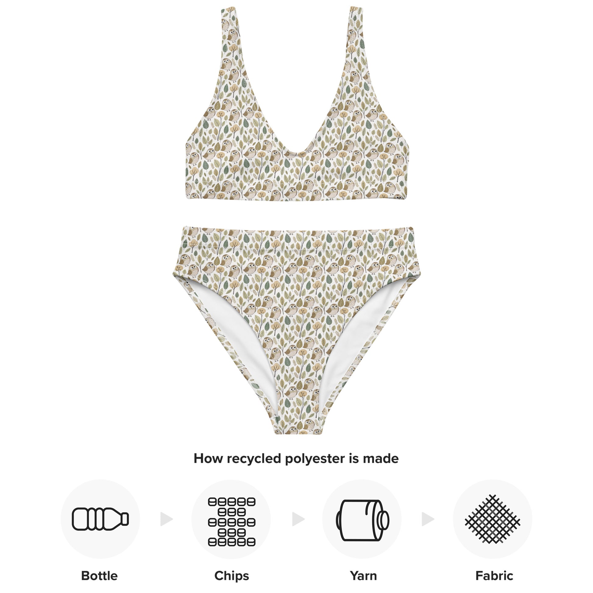 Owl-Themed Recycled High-Waisted Bikini – Sustainable Swim Set for Nature-Loving Women Dudeily