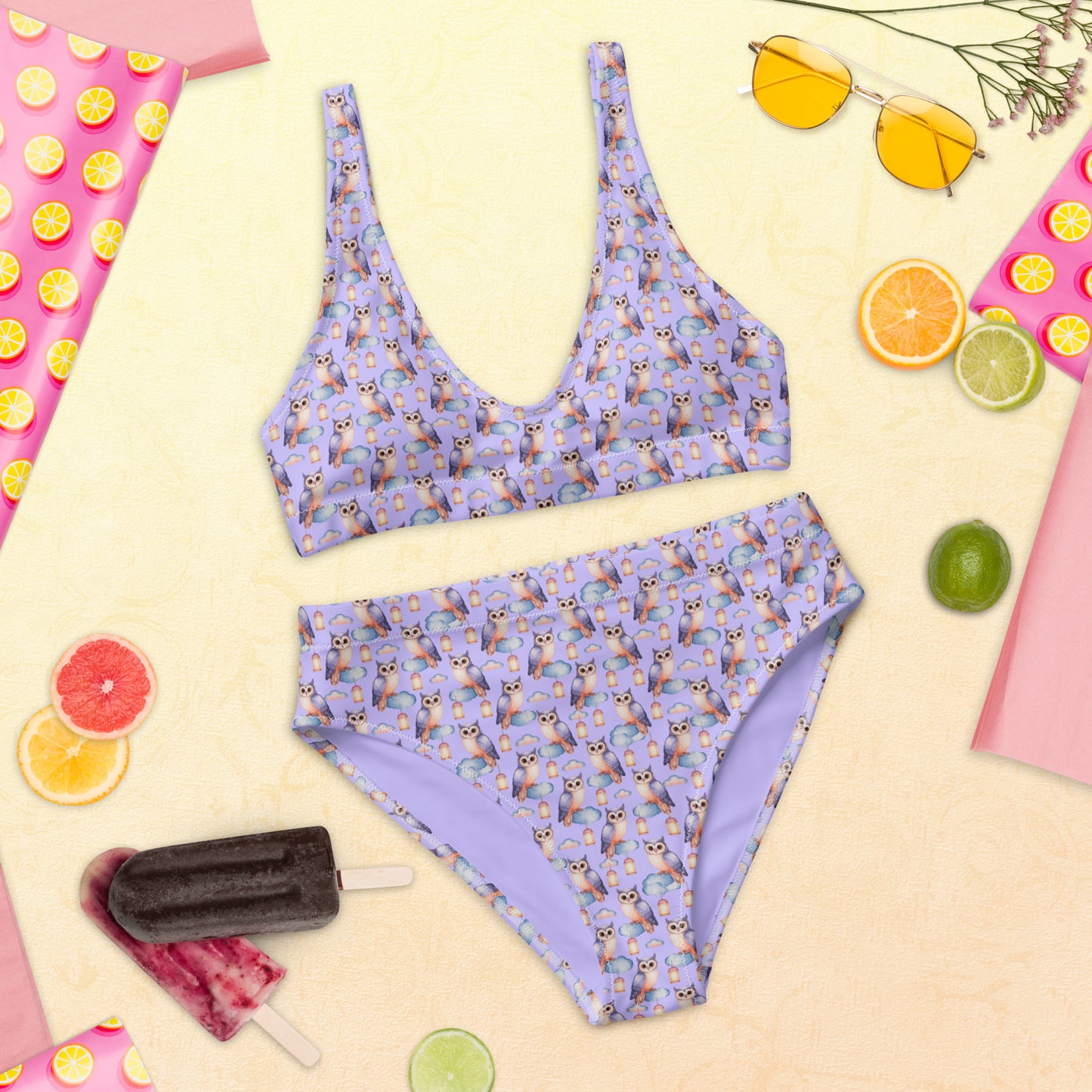 Owl-Themed Recycled High-Waisted Bikini – Sustainable & Eco-Friendly Dudeily