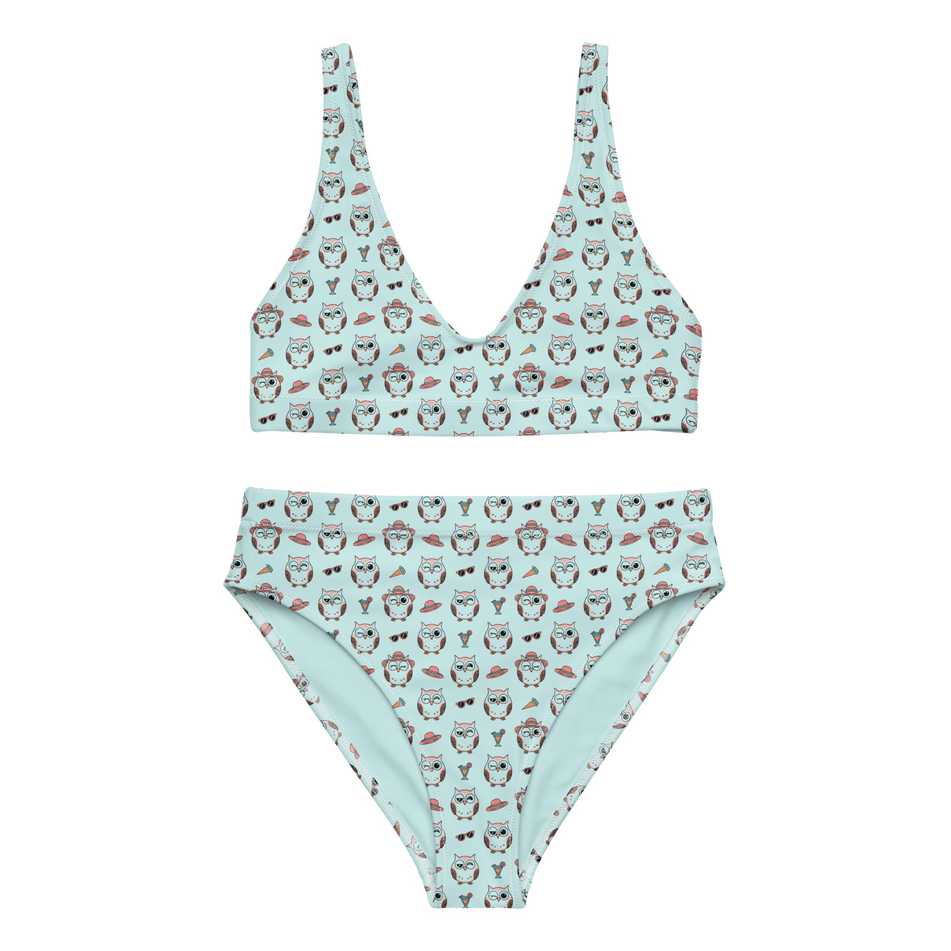 Owl Print Recycled High-Waisted Bikini – Eco-Friendly & Stylish 3XL Dudeily