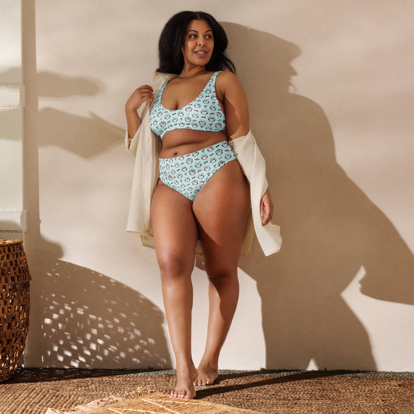 Owl Print Recycled High-Waisted Bikini – Eco-Friendly & Stylish Dudeily