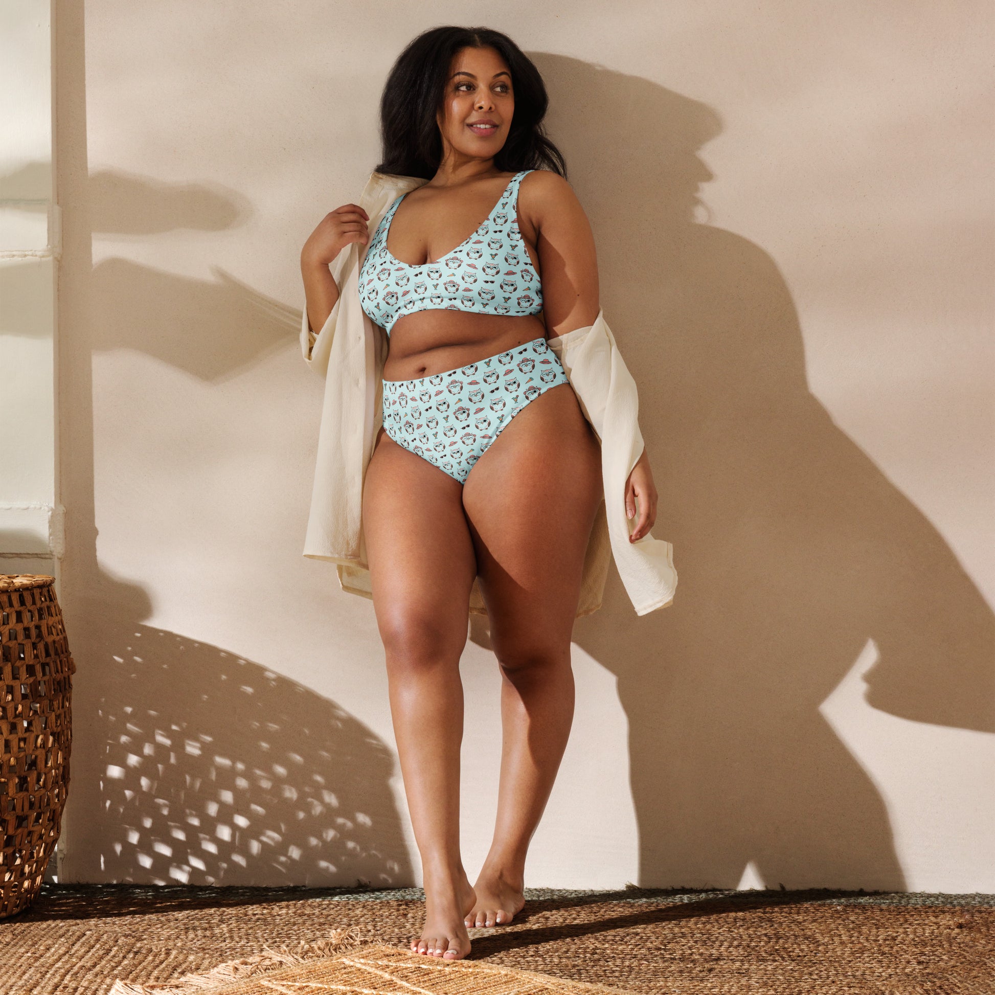 Owl Print Recycled High-Waisted Bikini – Eco-Friendly & Stylish Dudeily