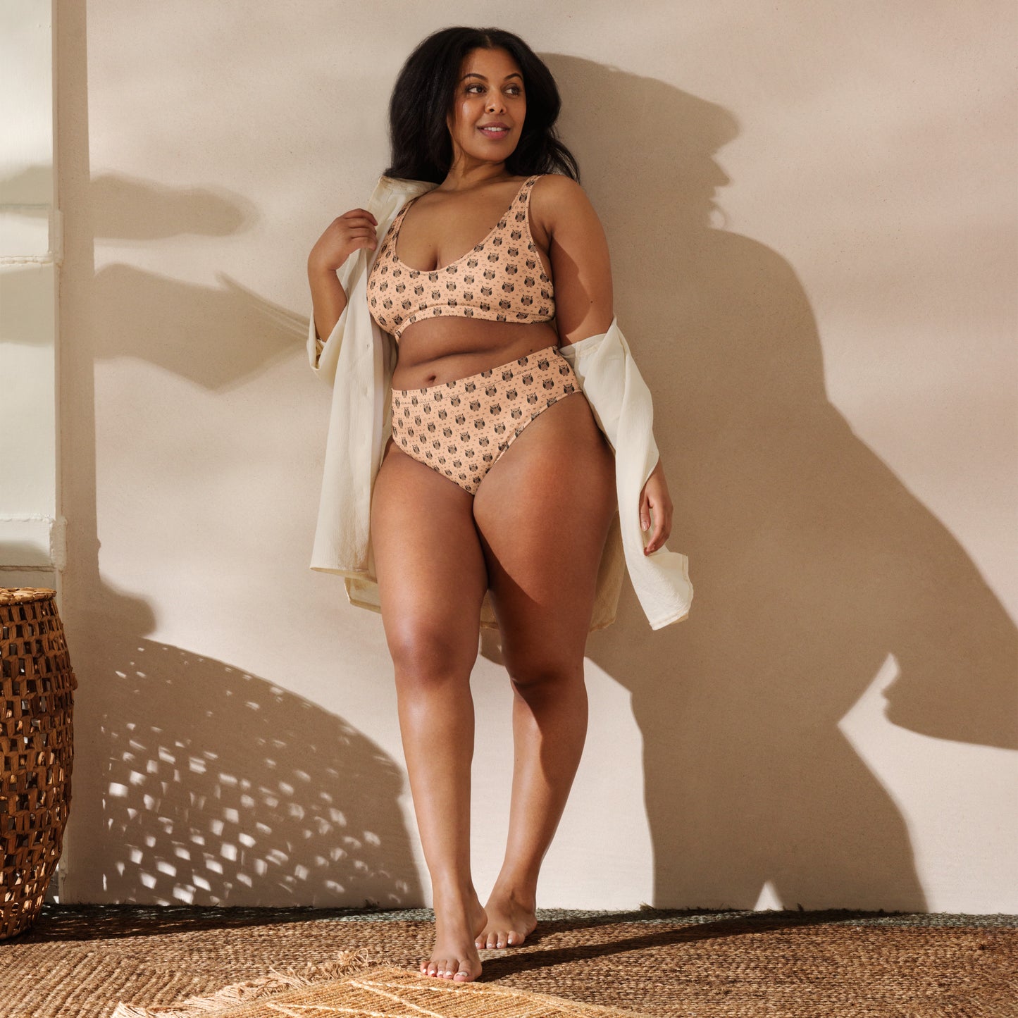 Recycled High-Waisted Bikini – Eco-Friendly Owl Print Swimwear Dudeily
