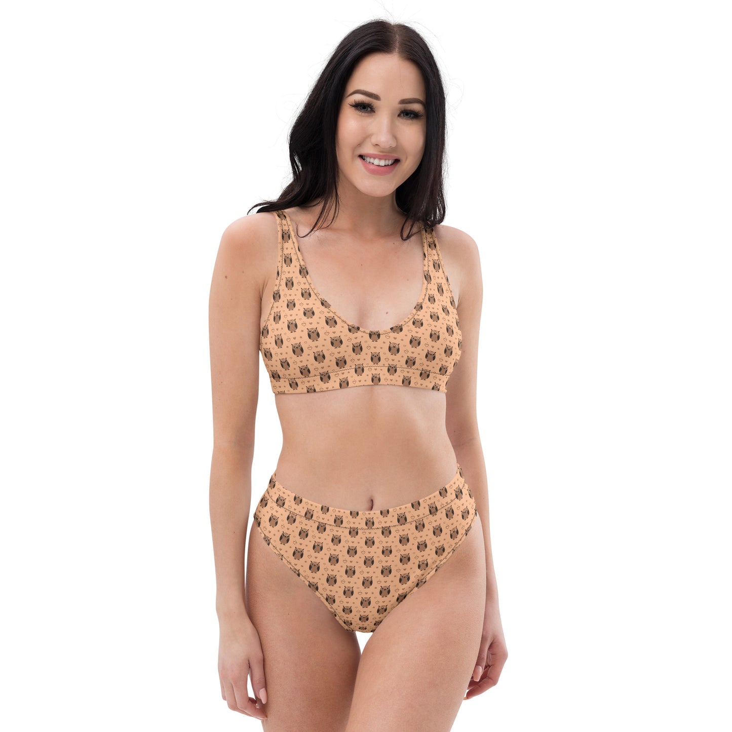 Recycled High-Waisted Bikini – Eco-Friendly Owl Print Swimwear Dudeily