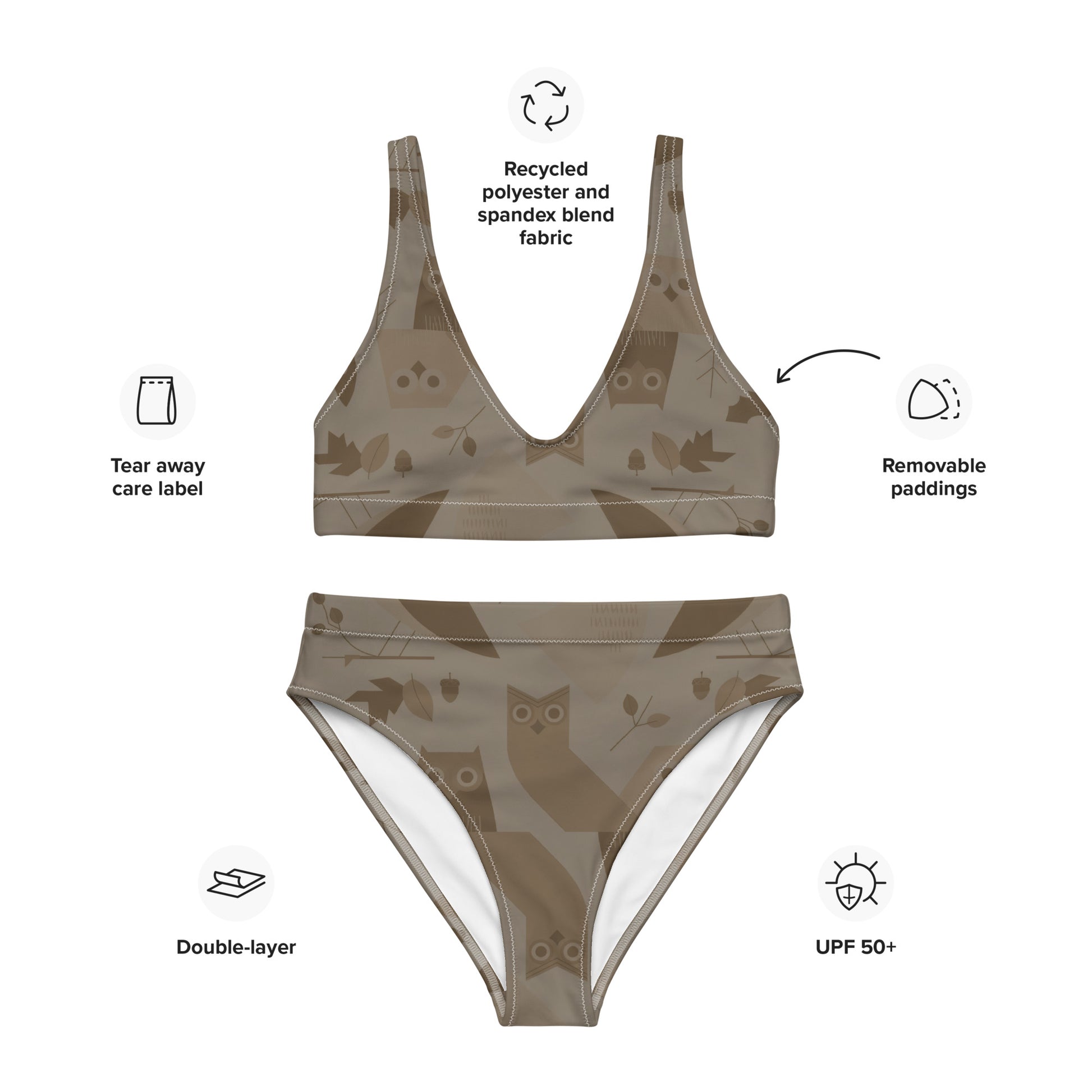 Owl-Themed Recycled High-Waisted Bikini – Sustainable Fashion for Eco-Conscious Women 3XL Dudeily