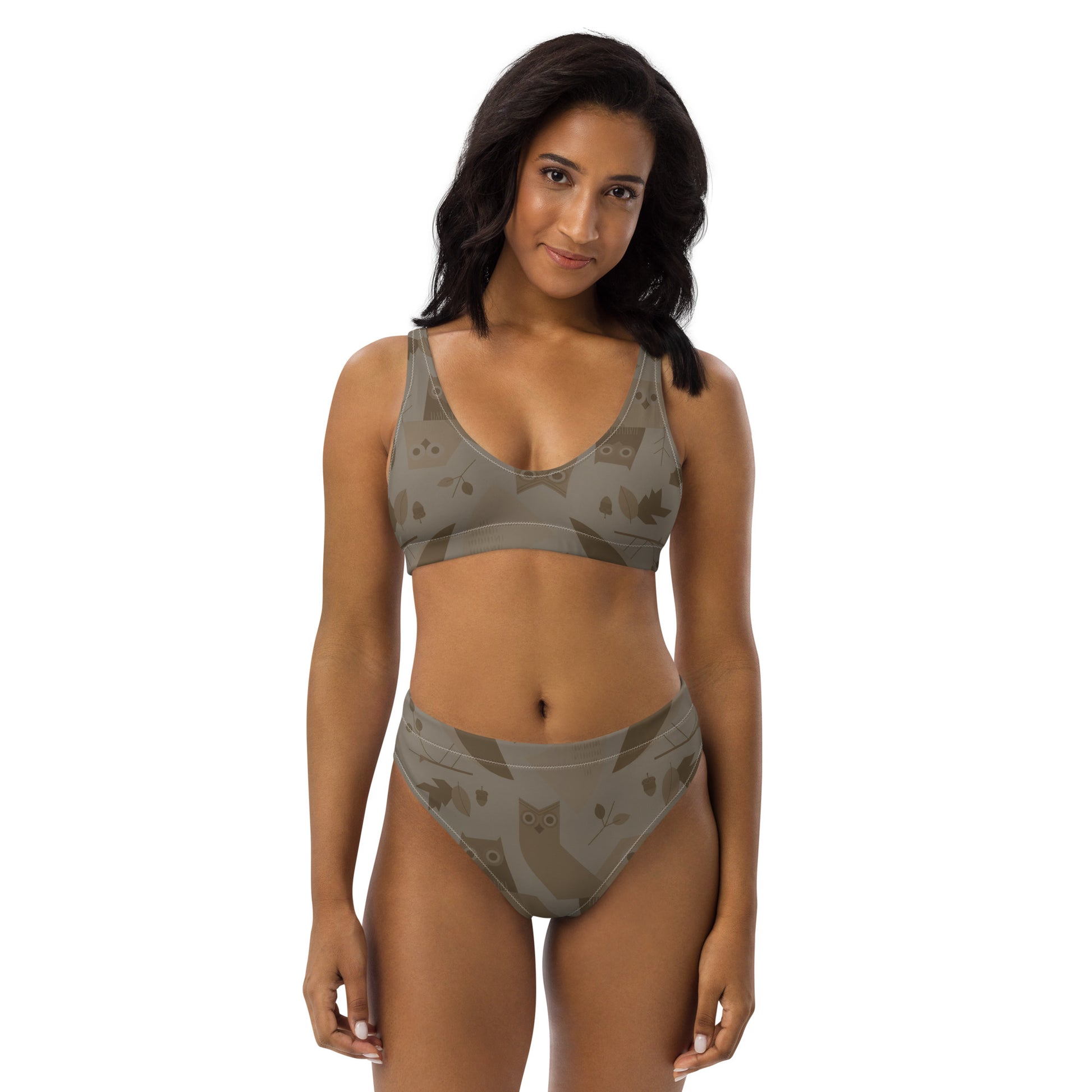 Owl-Themed Recycled High-Waisted Bikini – Sustainable Fashion for Eco-Conscious Women Dudeily