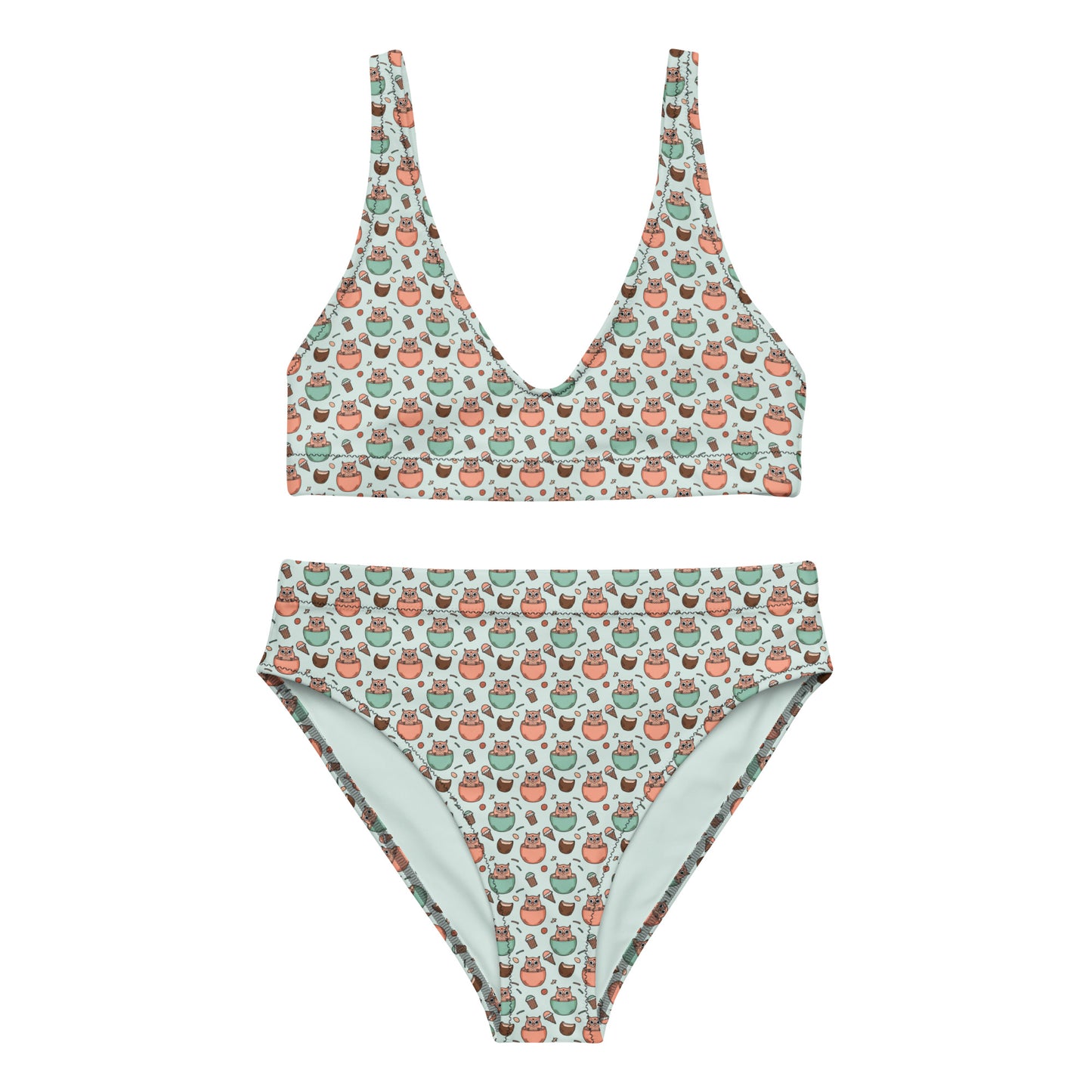 Eco Owl Recycled High-Waisted Bikini – Sustainable Swimwear for Conscious Beach Days 3XL Dudeily