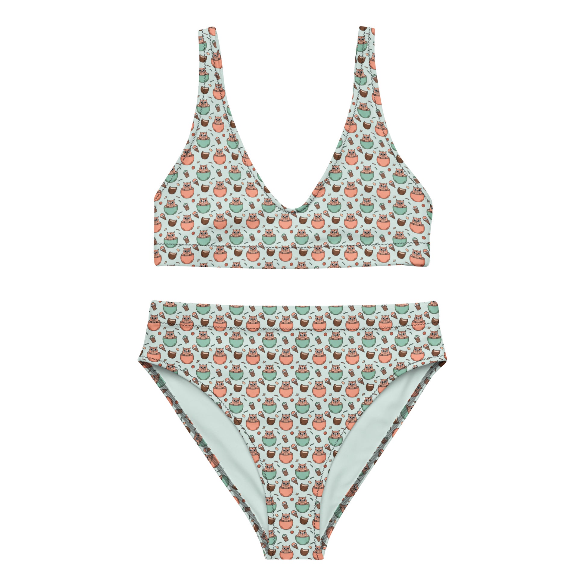 Eco Owl Recycled High-Waisted Bikini – Sustainable Swimwear for Conscious Beach Days 3XL Dudeily
