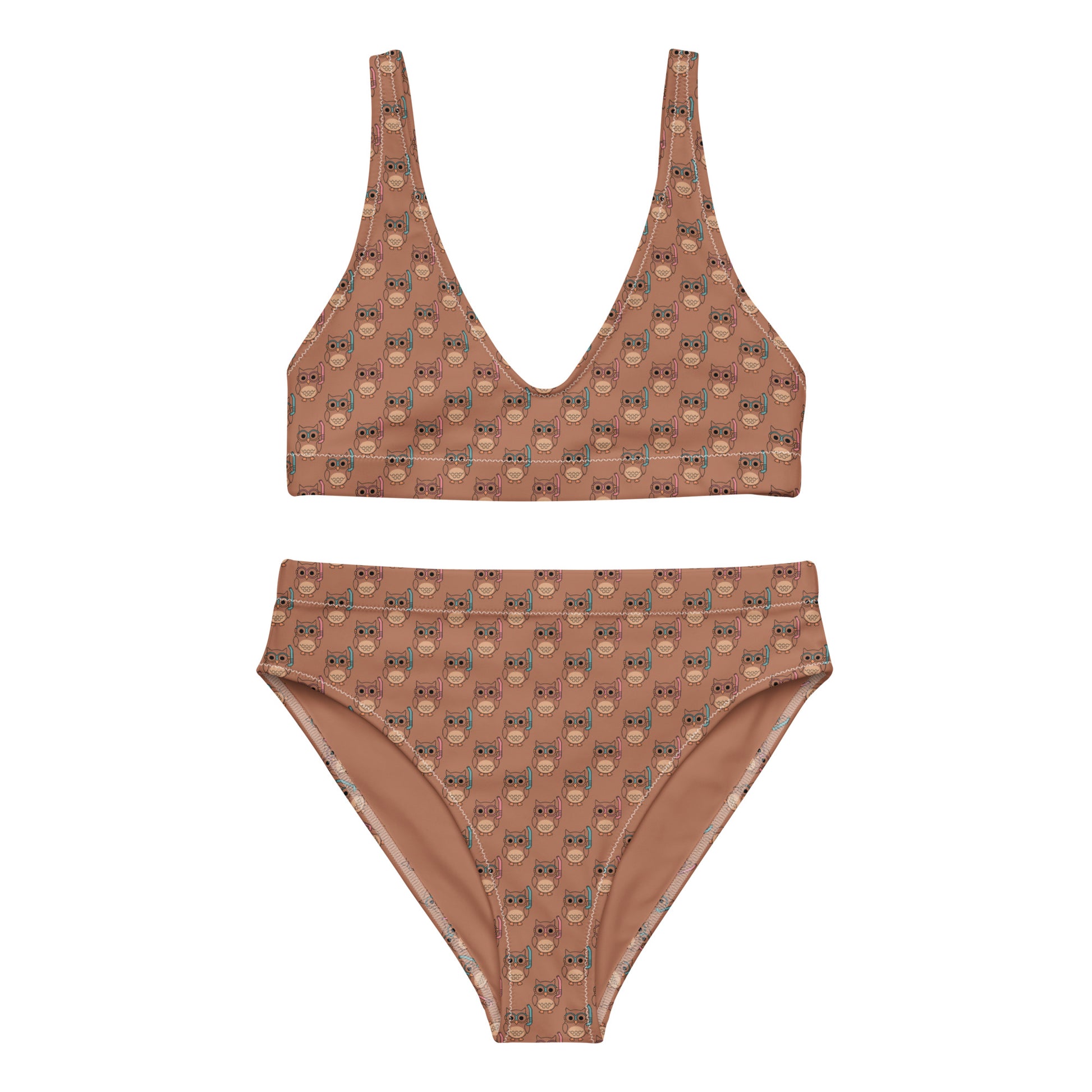 Eco-Friendly Owl Themed Recycled High-Waisted Bikini 3XL Dudeily