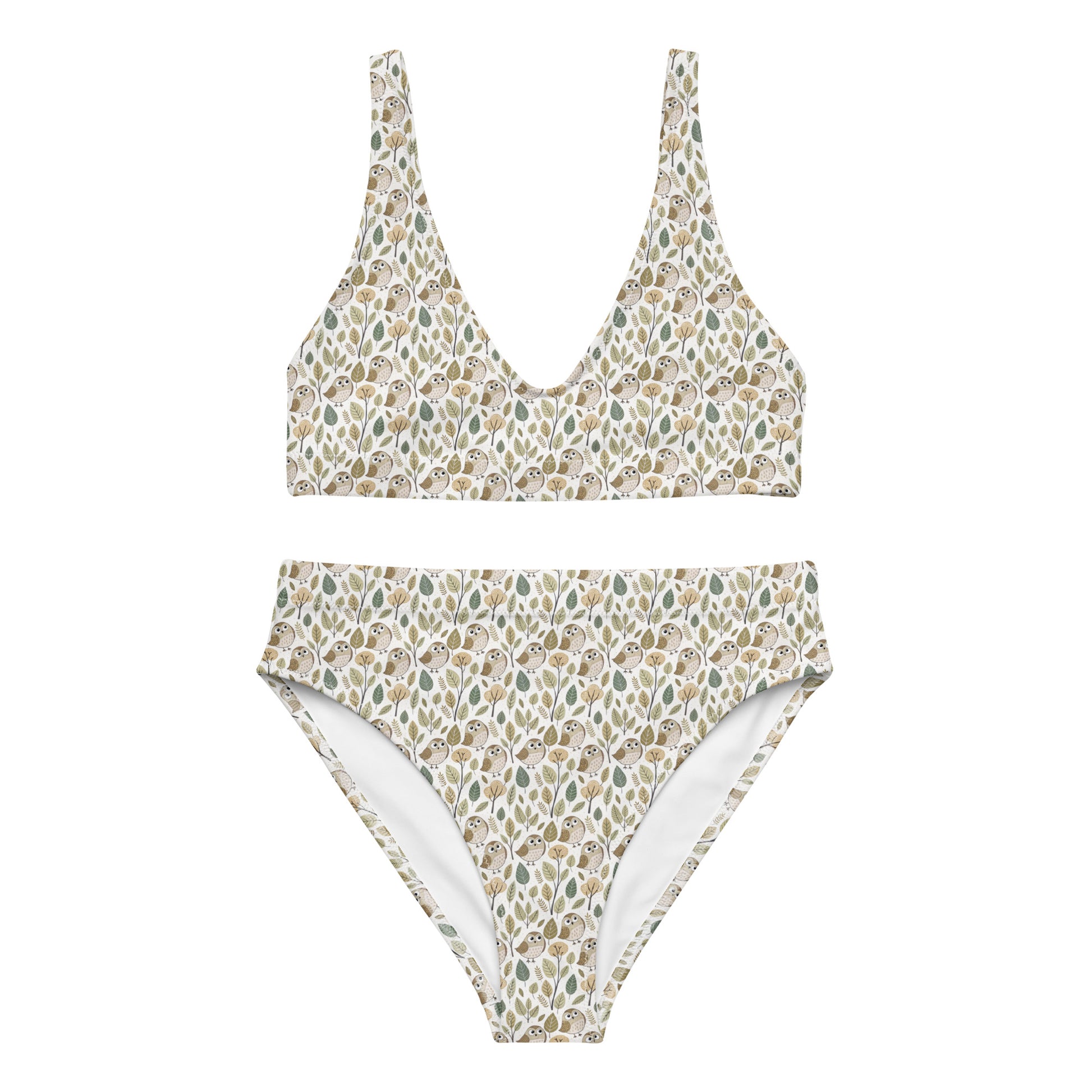 Owl-Themed Recycled High-Waisted Bikini – Sustainable Swim Set for Nature-Loving Women 3XL Dudeily