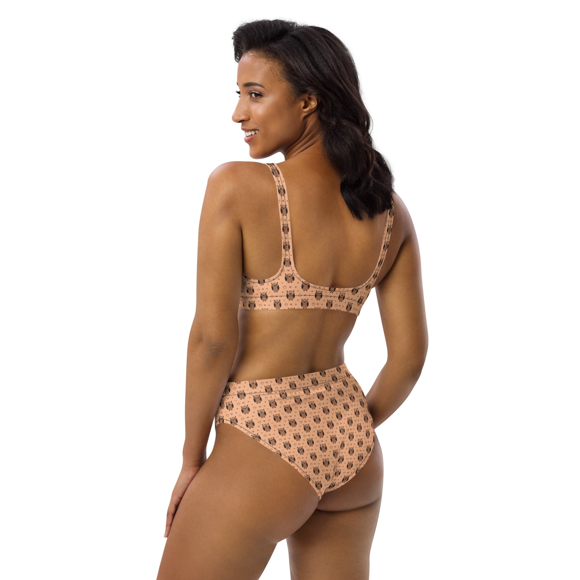 Recycled High-Waisted Bikini – Eco-Friendly Owl Print Swimwear Dudeily
