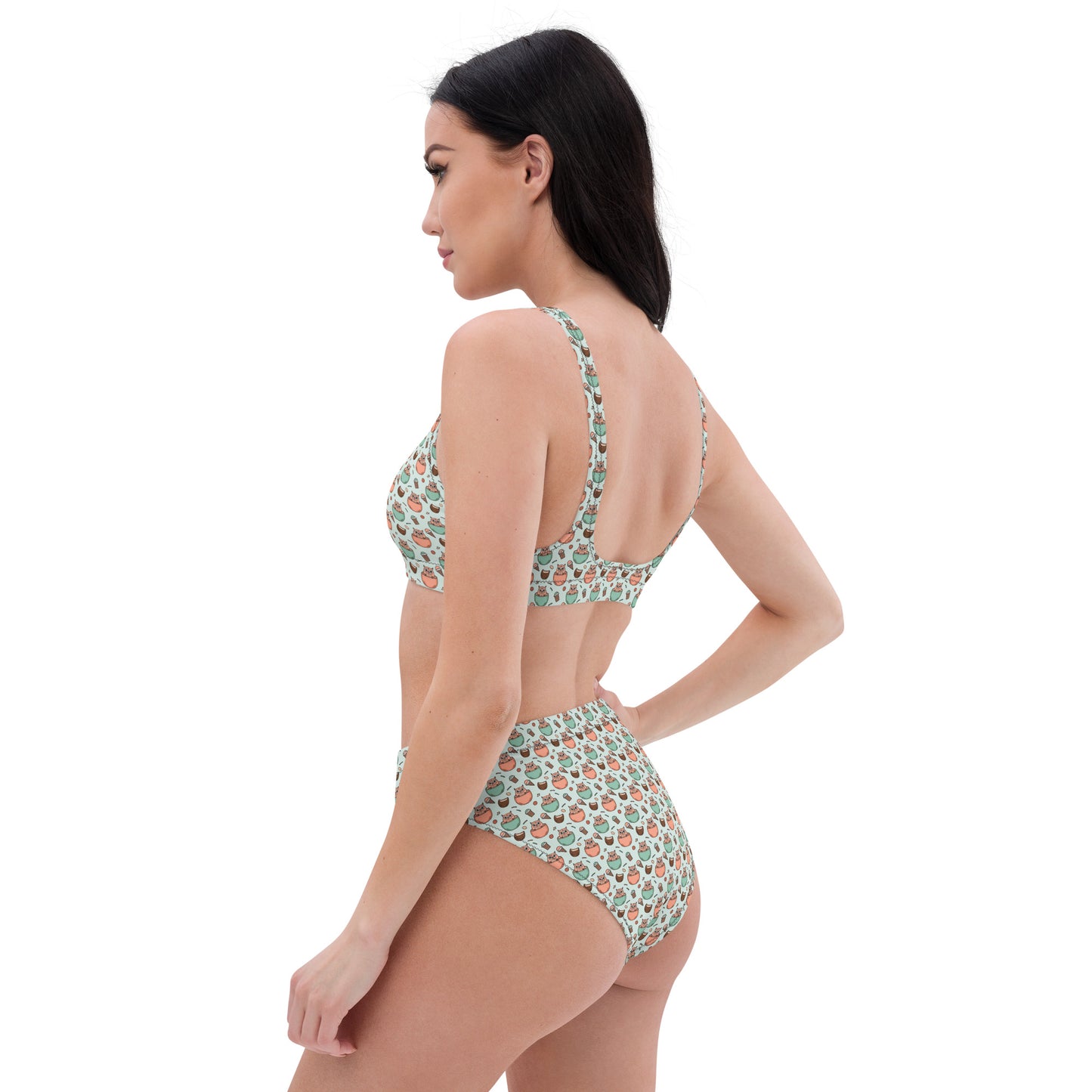Eco Owl Recycled High-Waisted Bikini – Sustainable Swimwear for Conscious Beach Days Dudeily