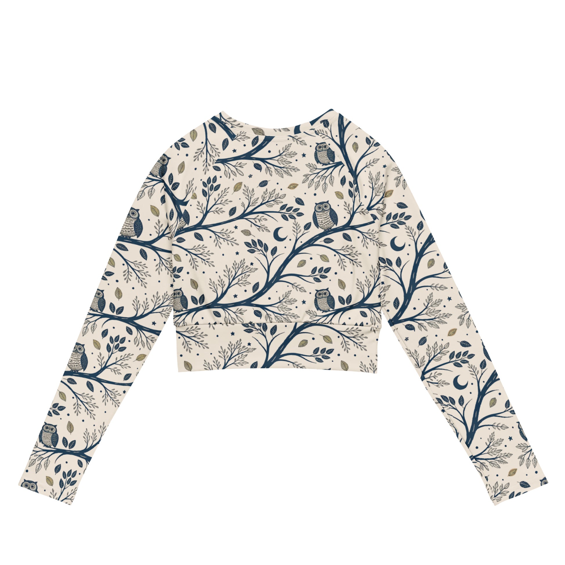 Owl Themed Recycled Long-Sleeve Crop Top - Eco Friendly Fashion Dudeily