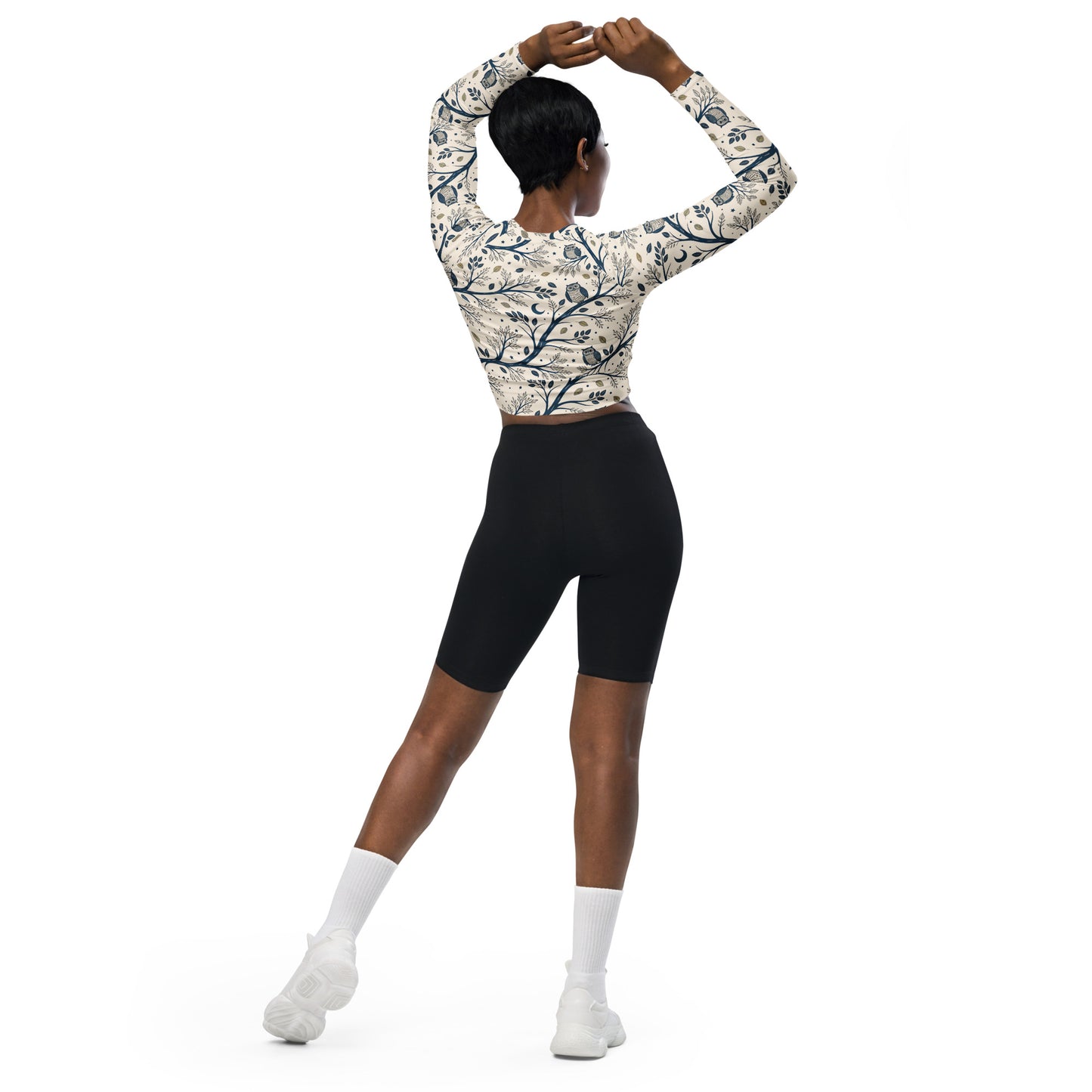 Owl Themed Recycled Long-Sleeve Crop Top - Eco Friendly Fashion Dudeily