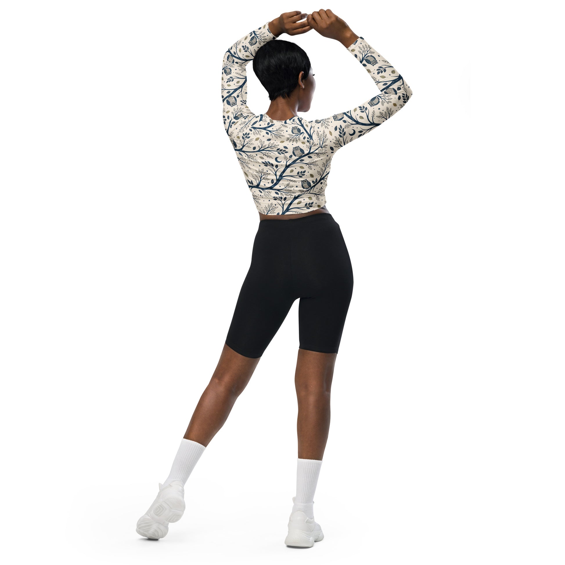 Owl Themed Recycled Long-Sleeve Crop Top - Eco Friendly Fashion Dudeily