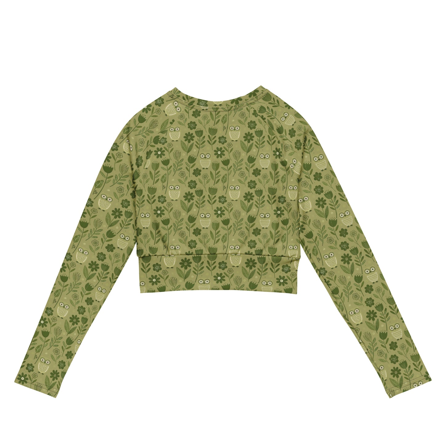 Owl-Themed Recycled Long-Sleeve Crop Top – Sustainable Fashion for Eco-Conscious Trendsetters Dudeily