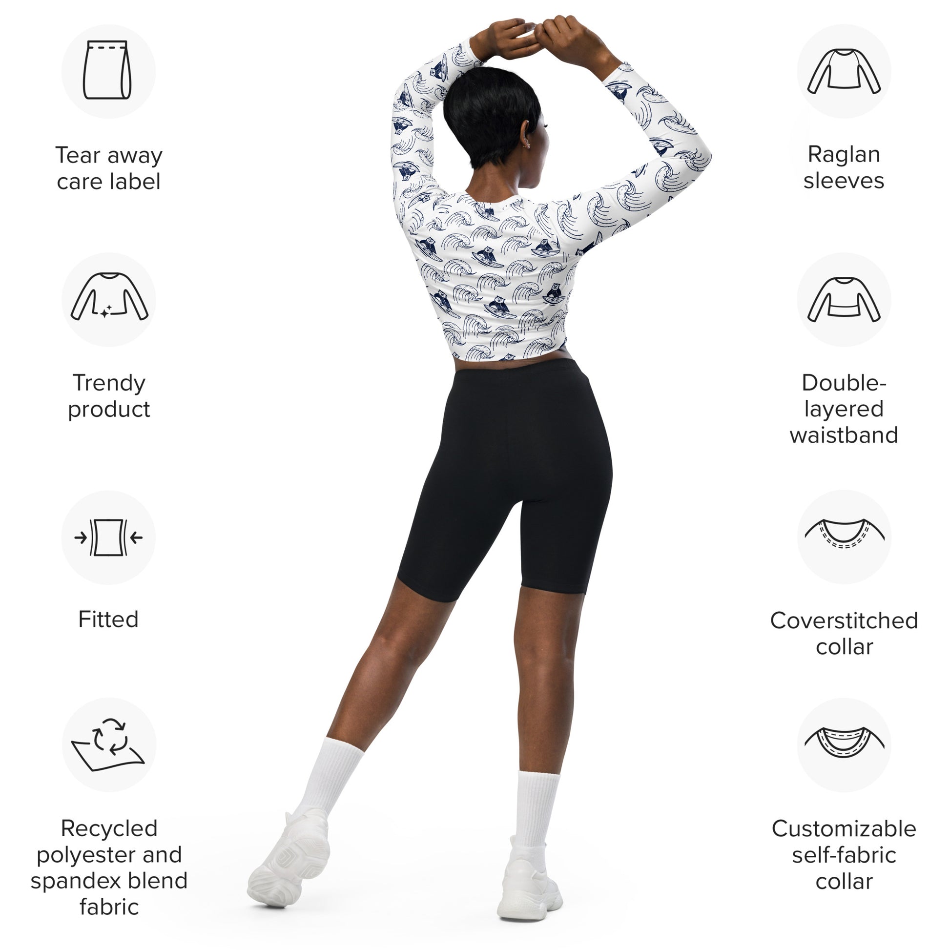 Owl Recycled Long-Sleeve Crop Top – Stylish Sustainable Wear for Eco Trendsetters Dudeily